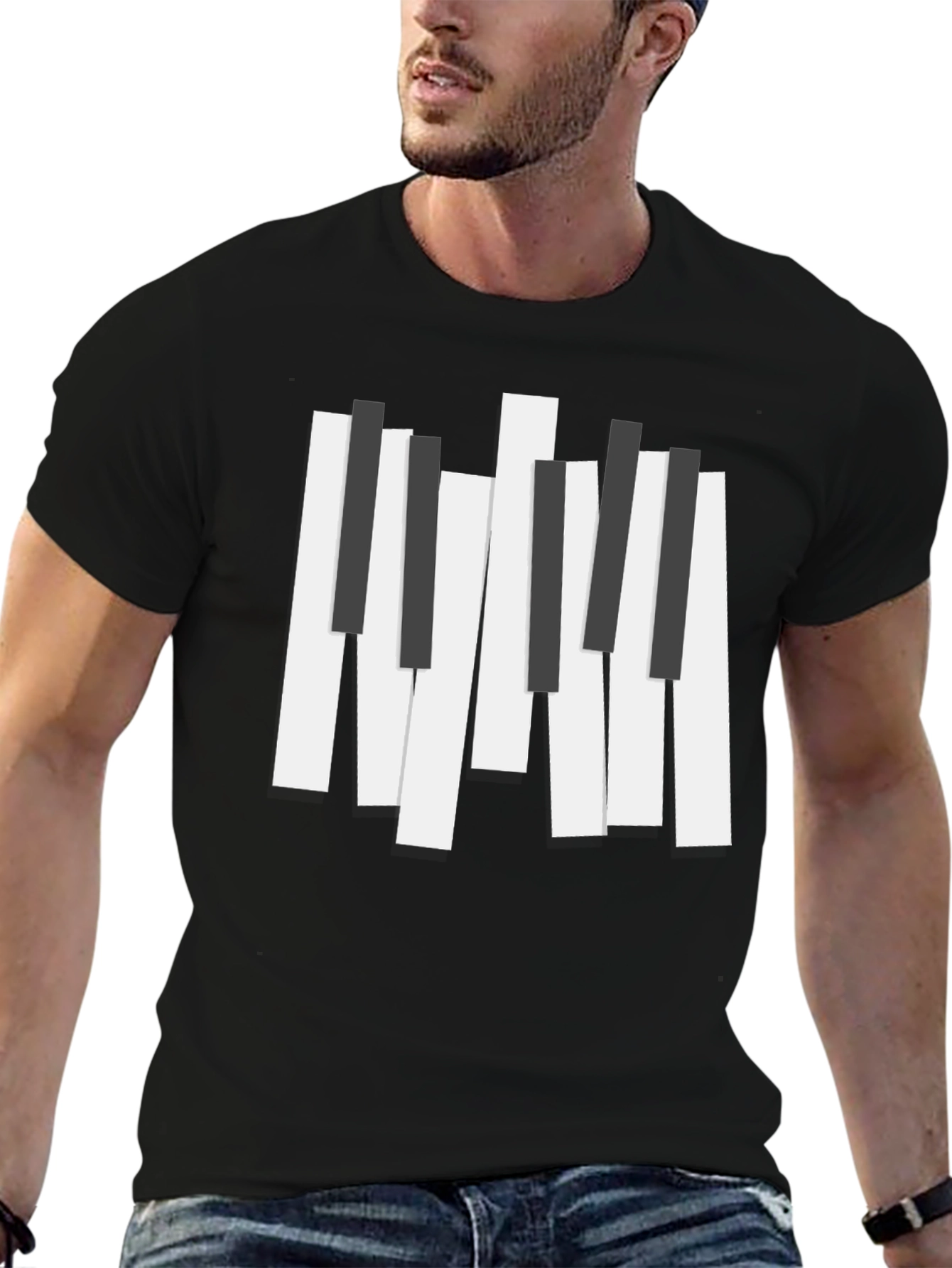Piano Keys Graphic Print Black T-Shirt