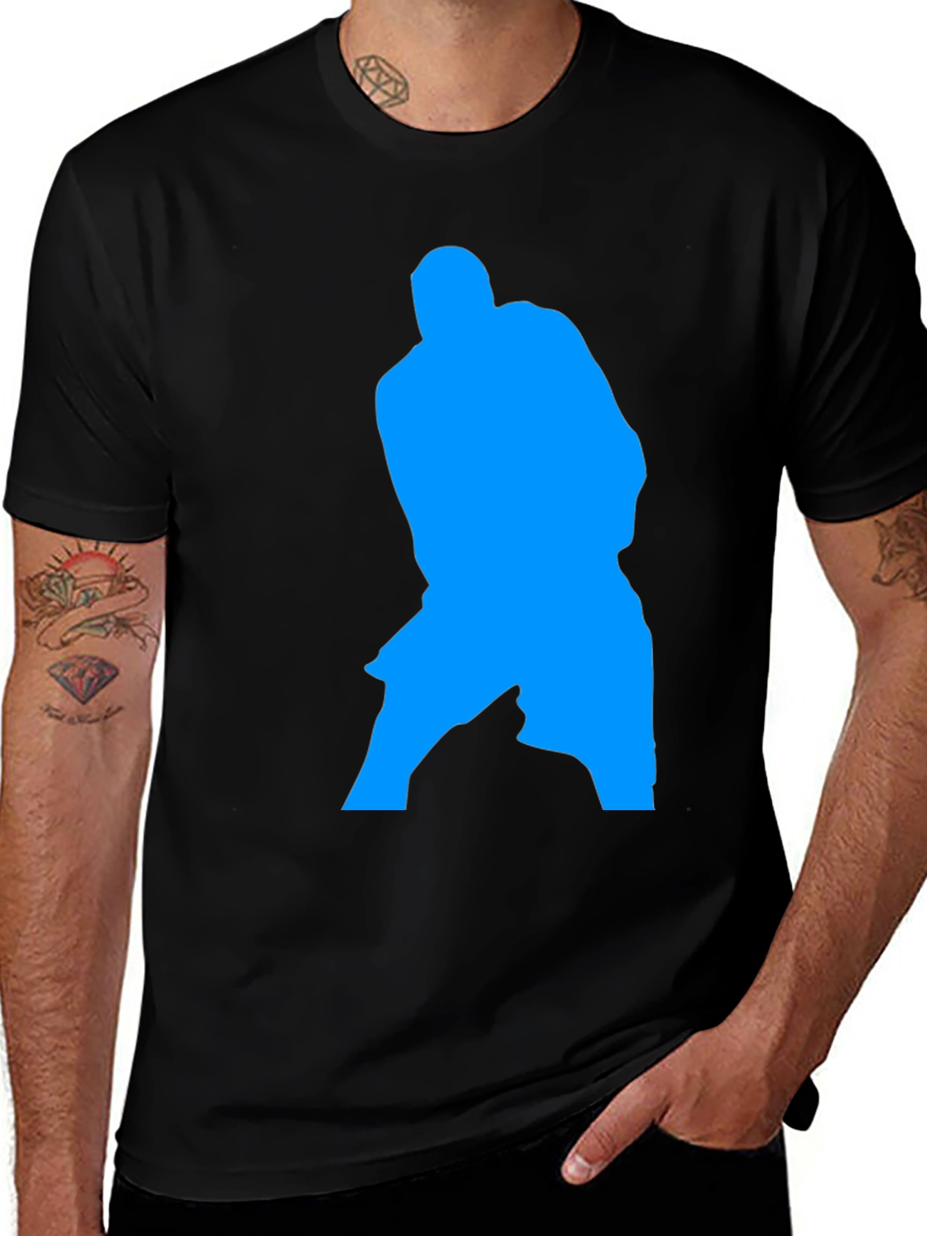 Blue Silhouette Graphic Black T-Shirt