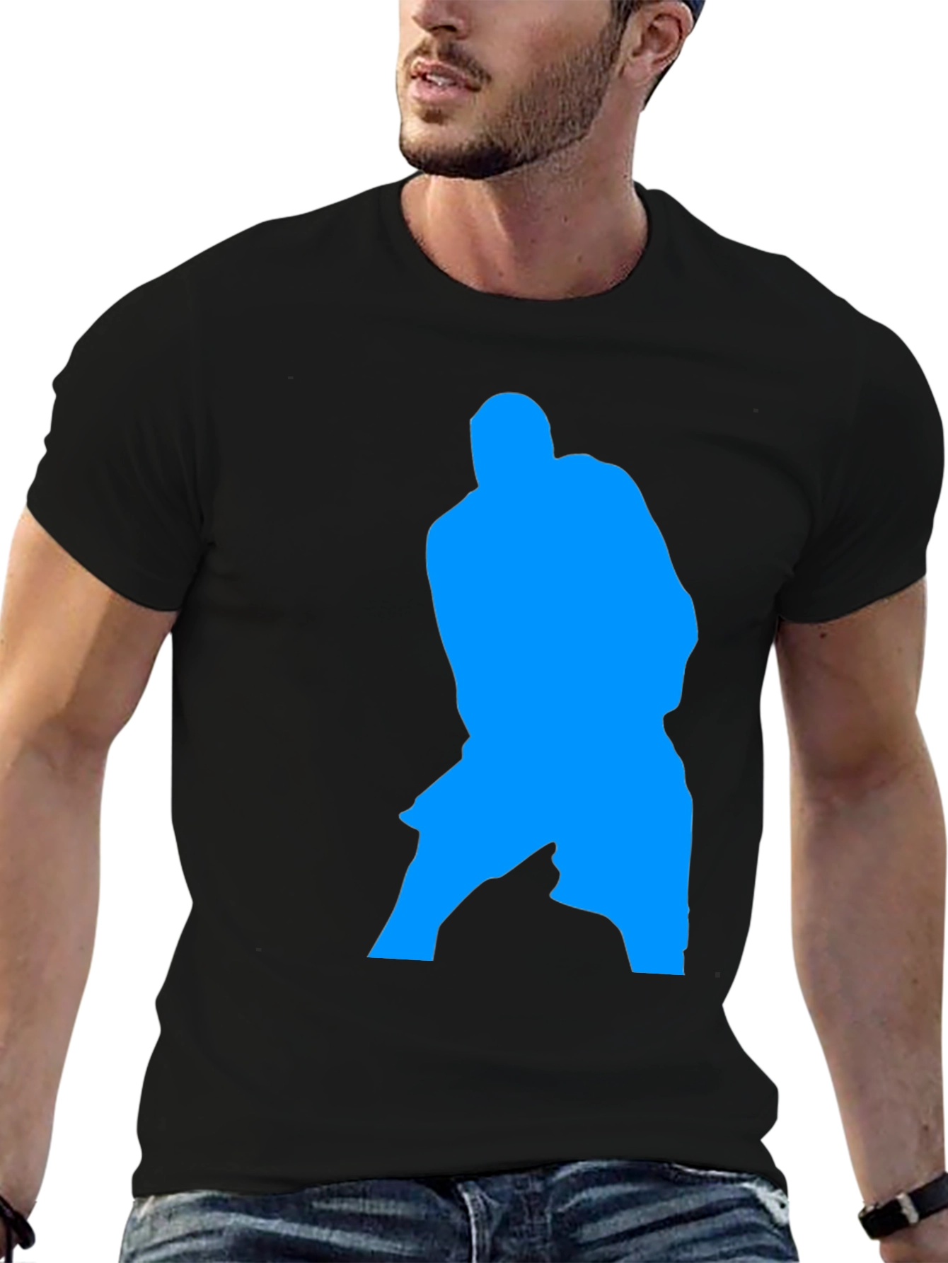 Blue Silhouette Graphic Black T-Shirt