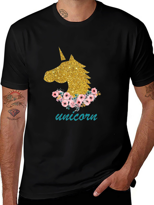 Unicorn Graphic Tee - Floral Glitter Design