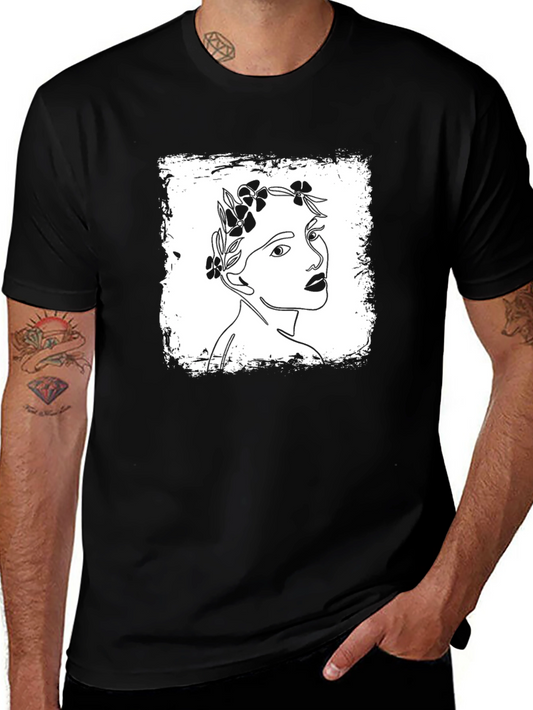 Floral Woman Graphic Tee - Stylish Black Cotton T-Shirt