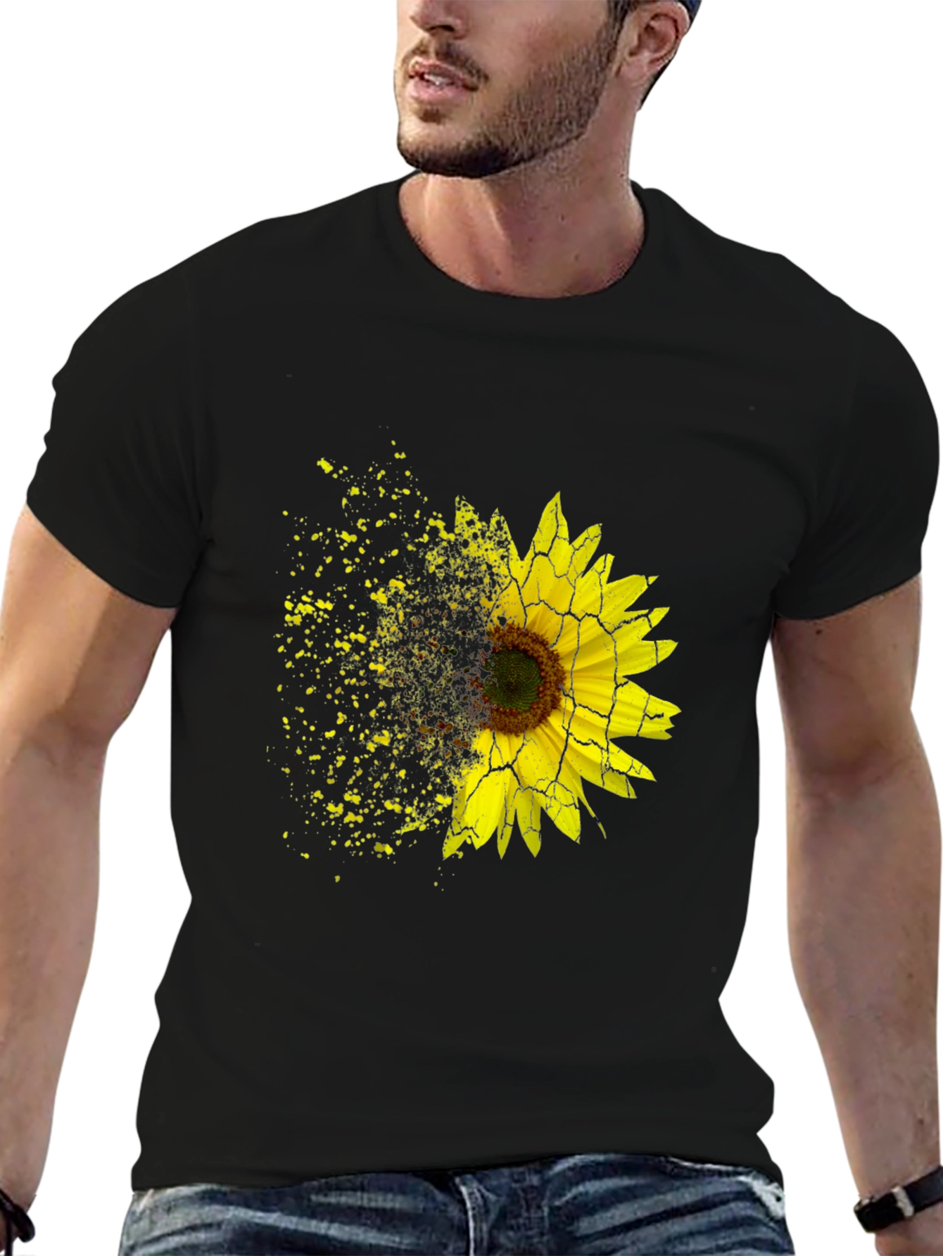 Sunflower Shatter Print Black T-Shirt