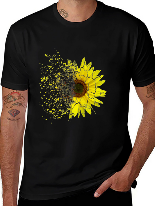 Sunflower Shatter Print Black T-Shirt