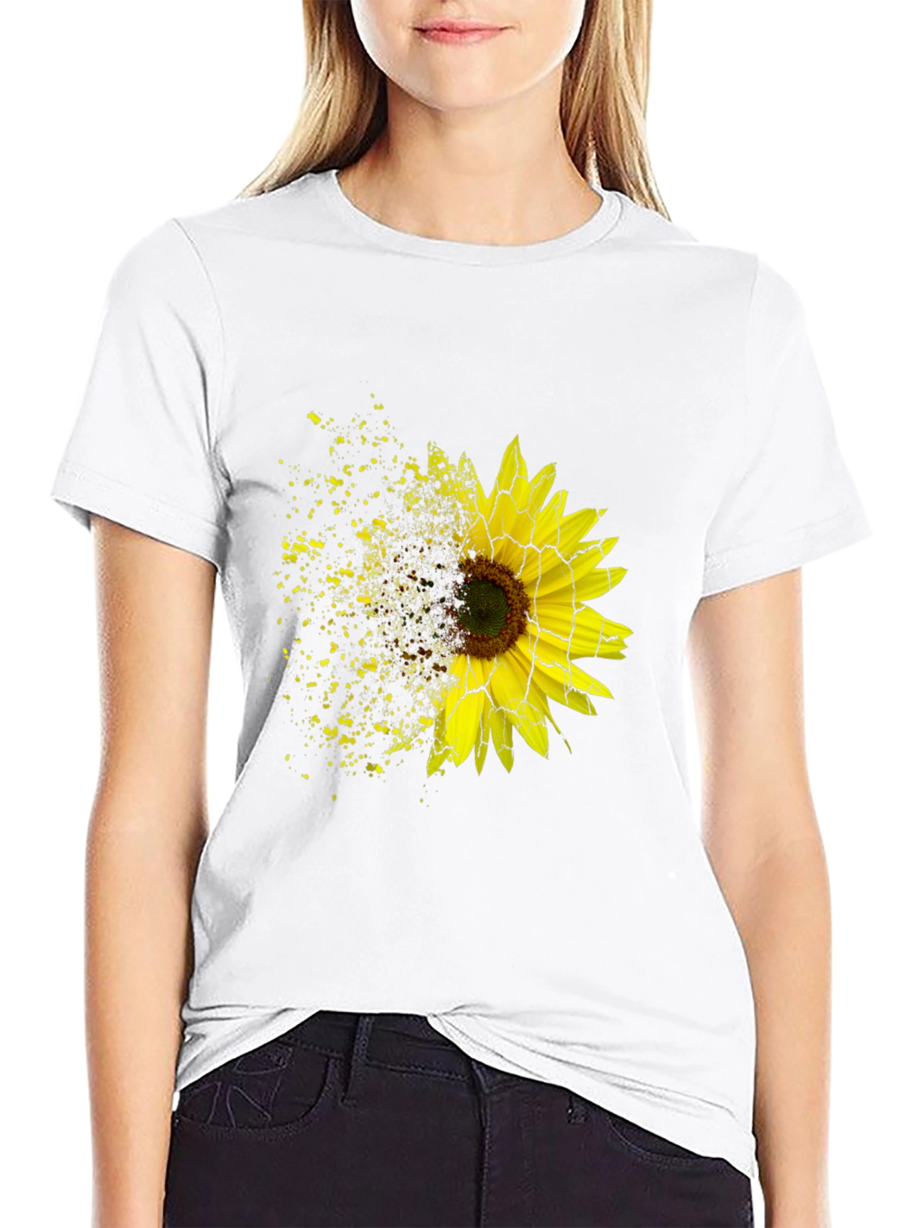 Sunflower Shatter Print Black T-Shirt