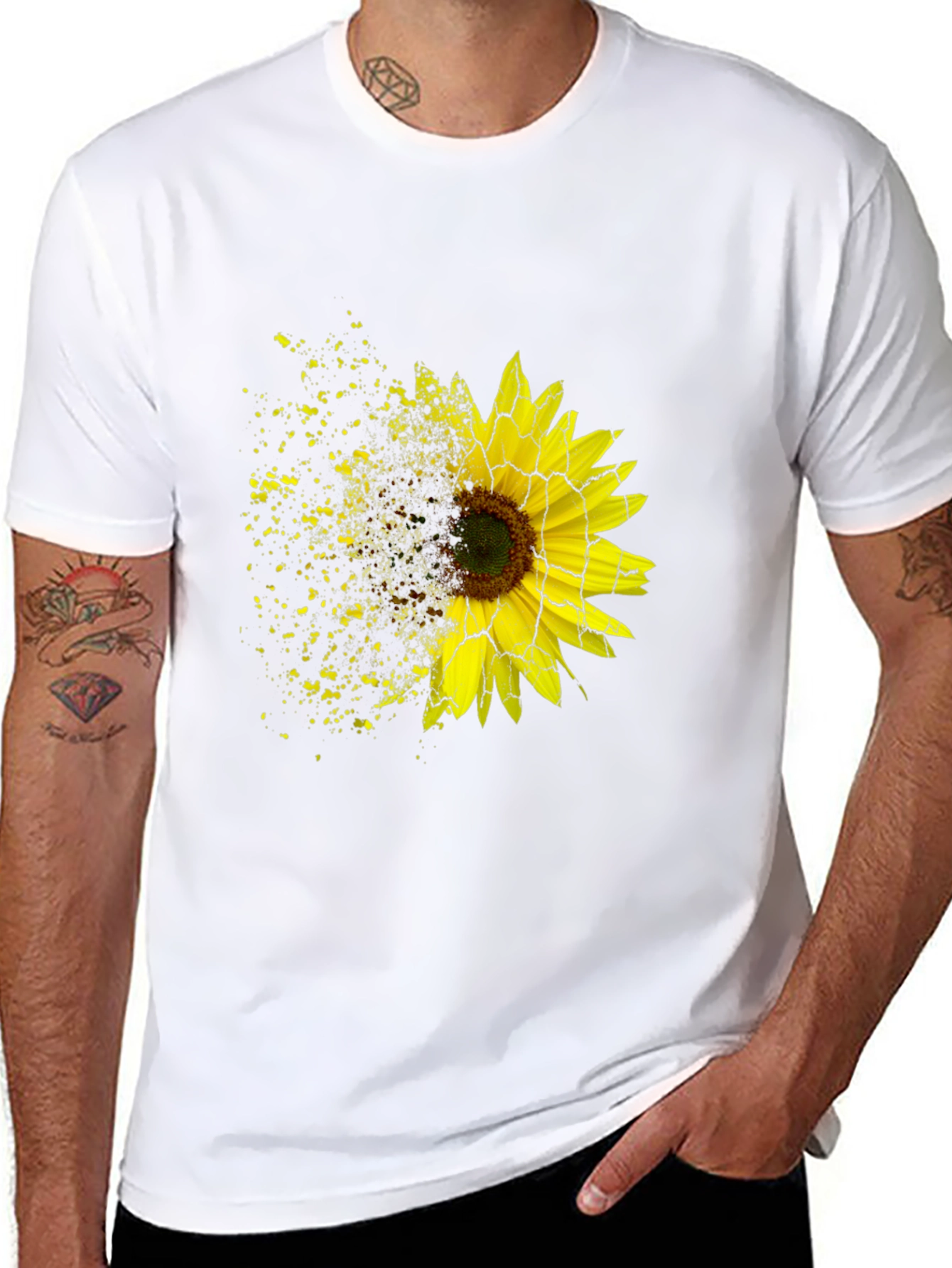 Sunflower Shatter Print Black T-Shirt