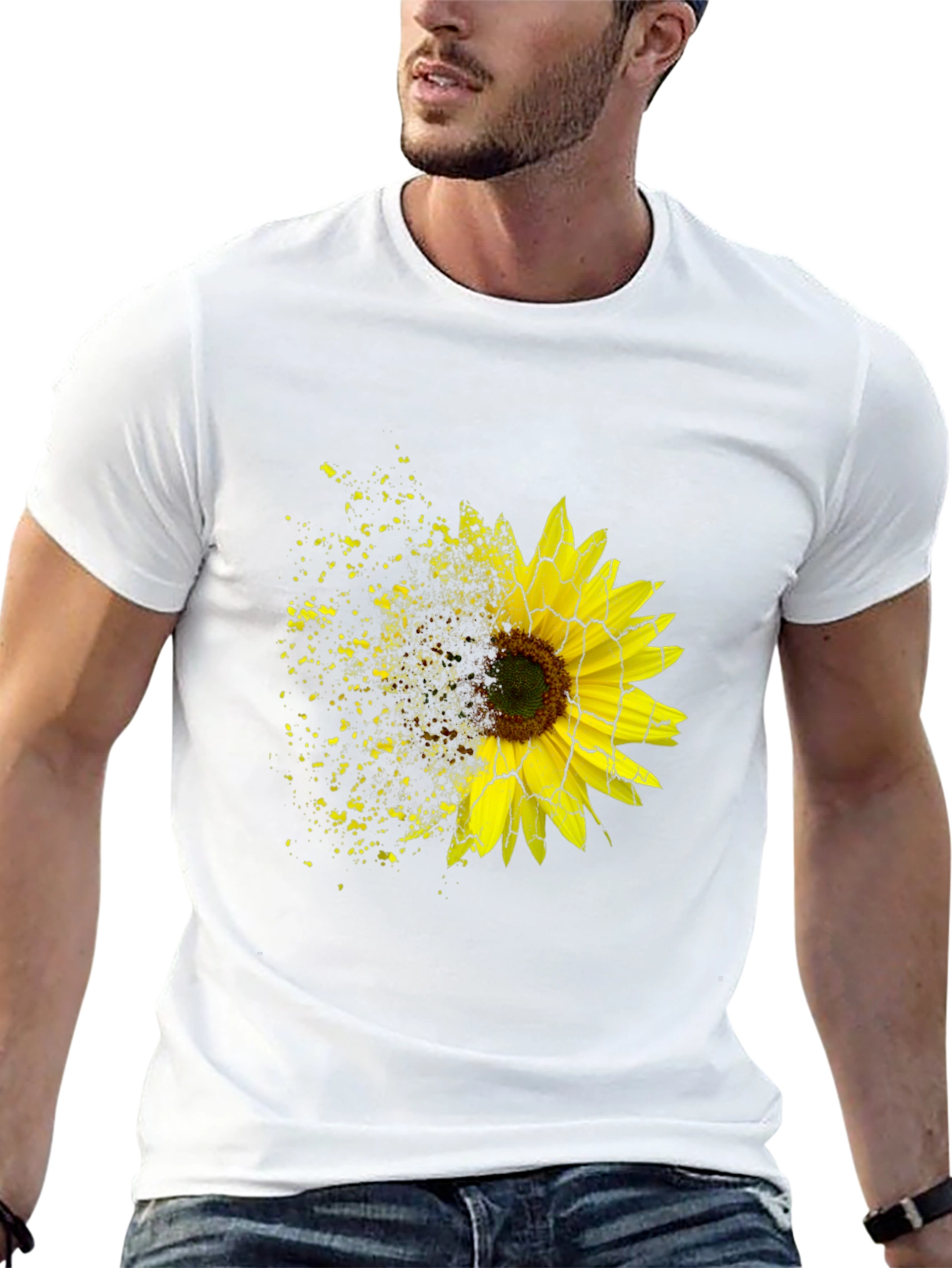 Sunflower Shatter Print Black T-Shirt