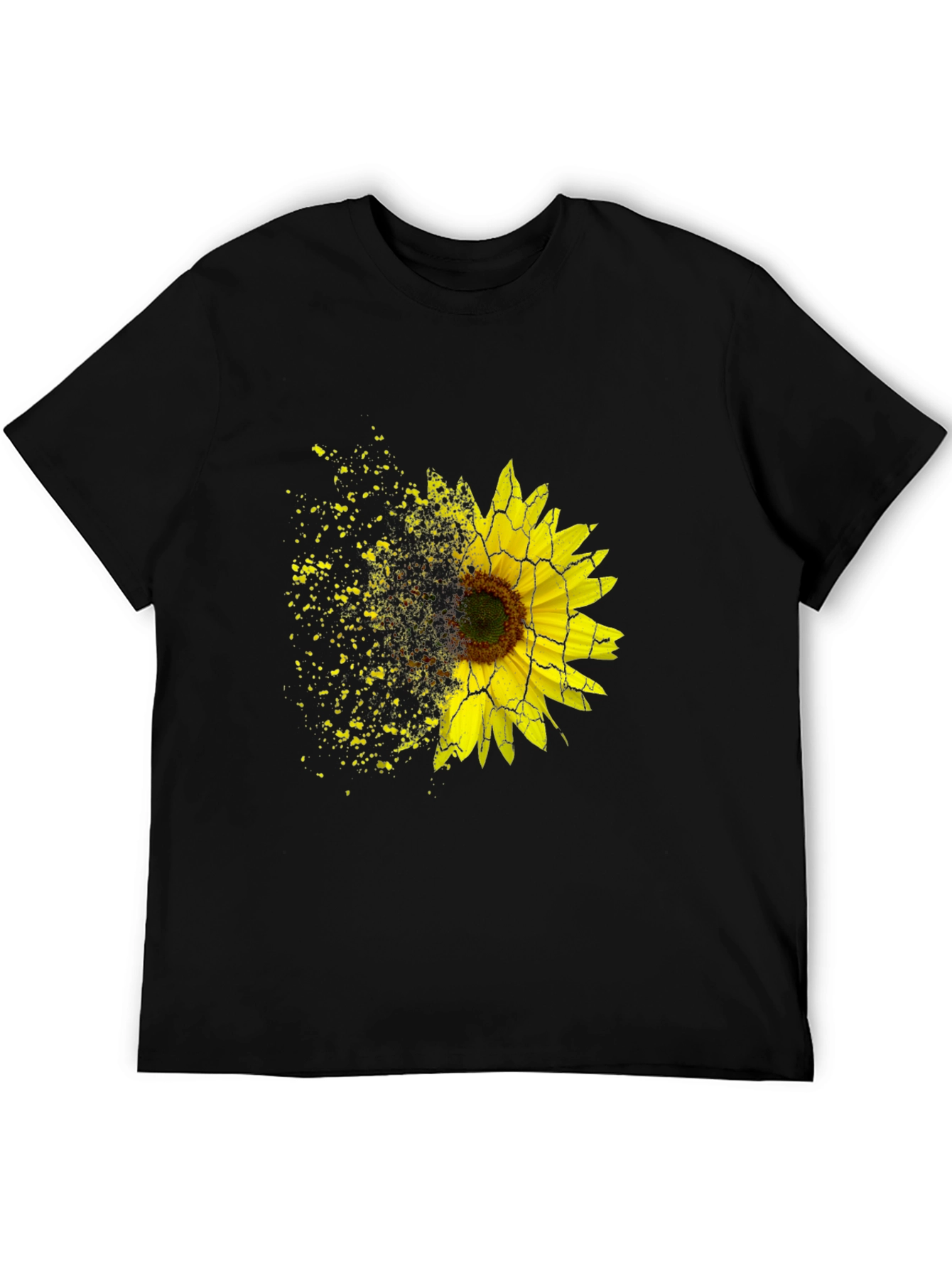 Sunflower Shatter Print Black T-Shirt