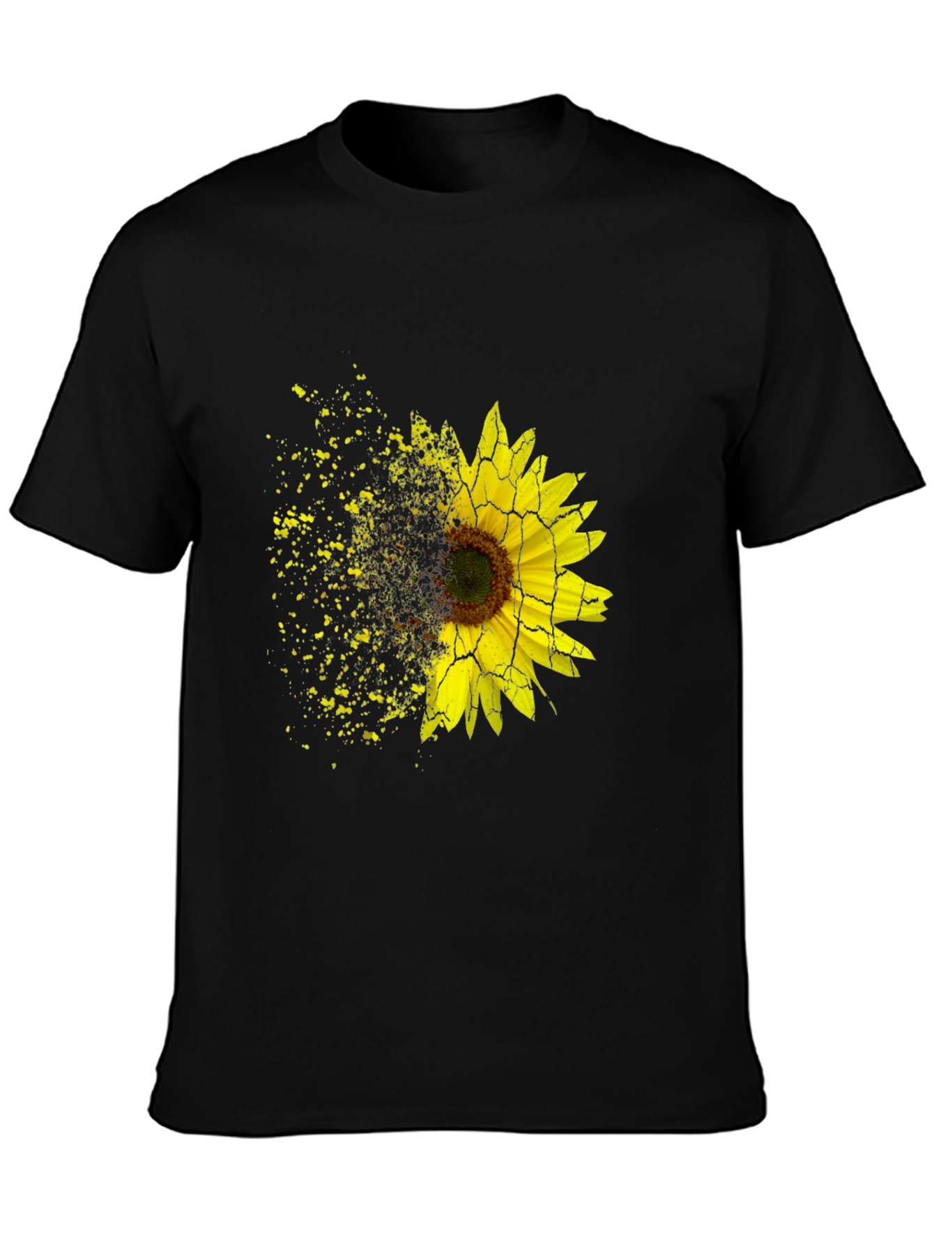 Sunflower Shatter Print Black T-Shirt