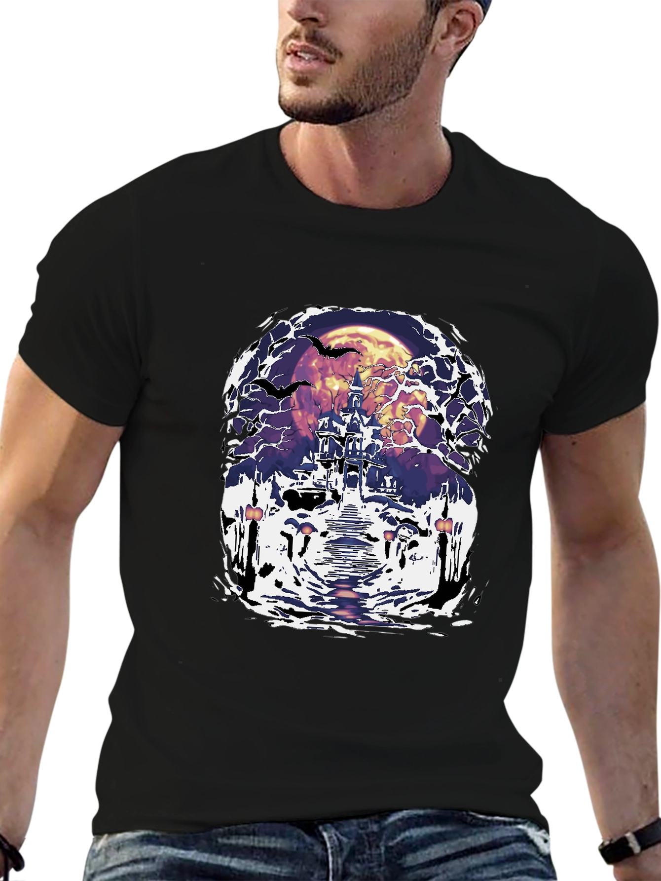 Spooky Castle Graphic Tee - Halloween Design