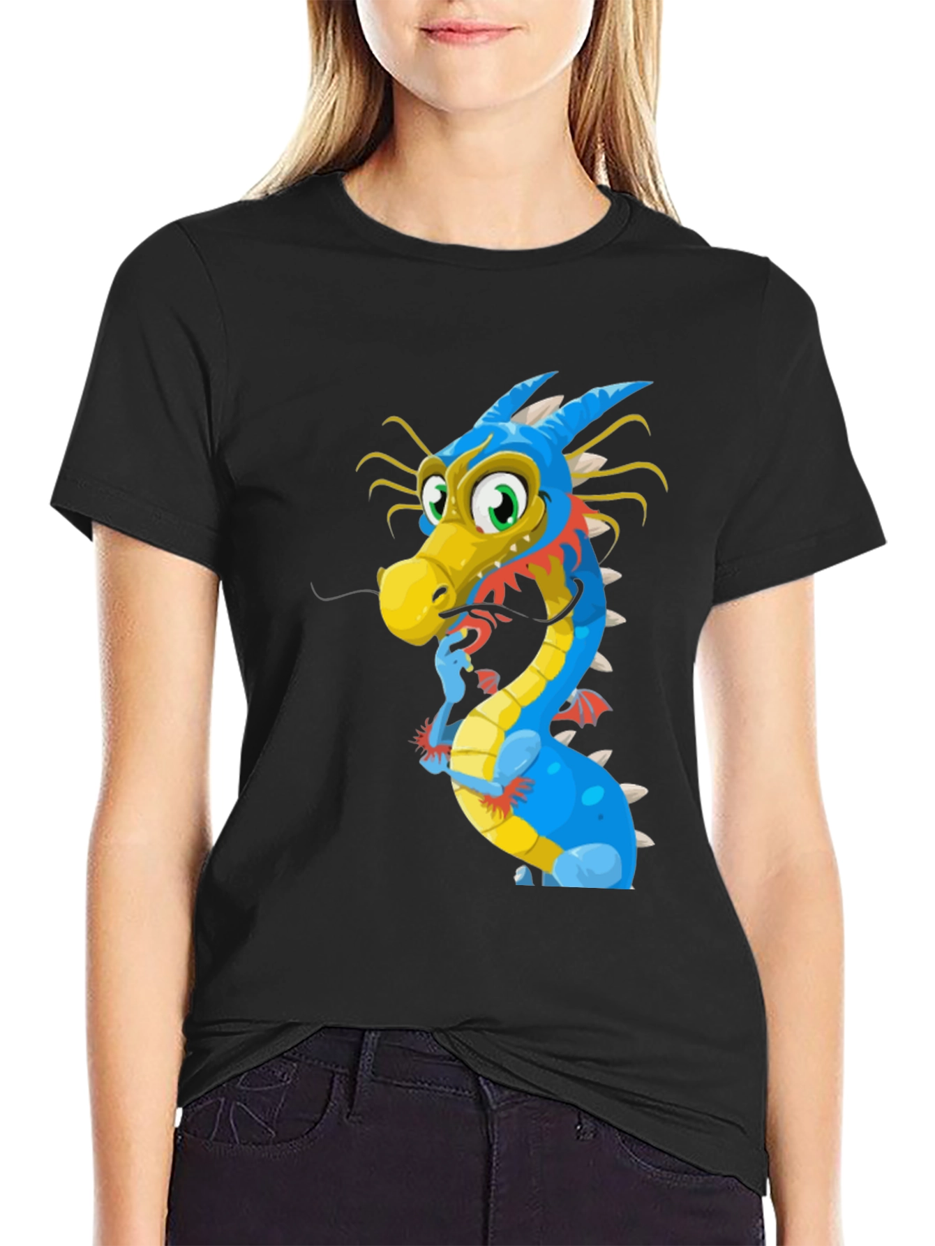 Dragon Cartoon Graphic T-Shirt - Black