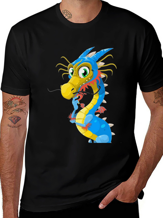 Dragon Cartoon Graphic T-Shirt - Black