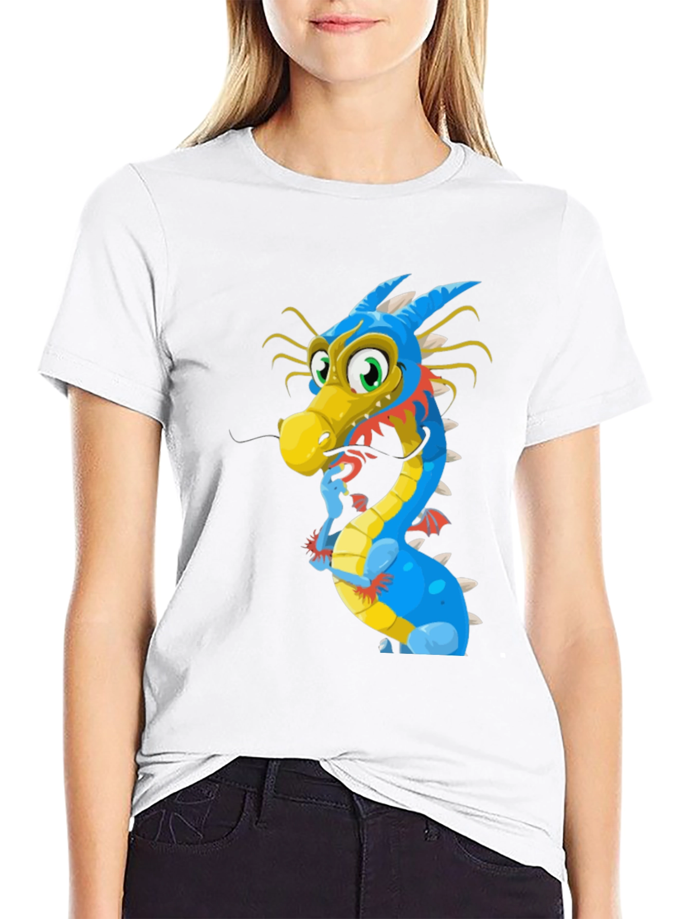 Dragon Cartoon Graphic T-Shirt - Black