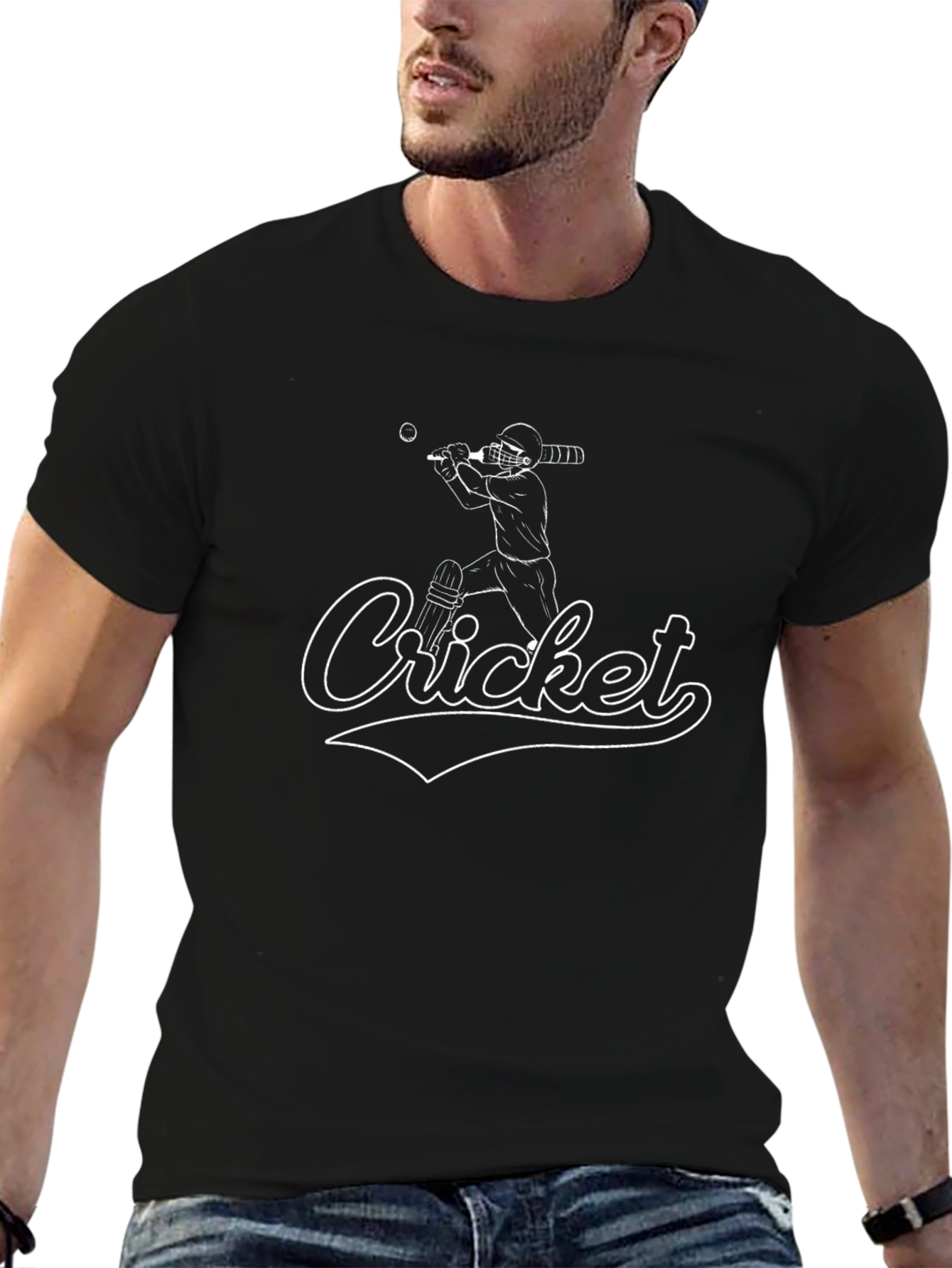 Cricket Player Graphic Black T-Shirt