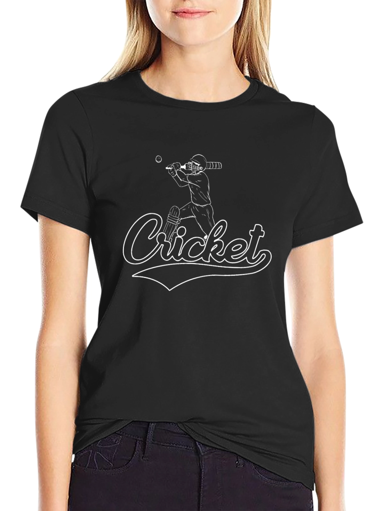 Cricket Player Graphic Black T-Shirt
