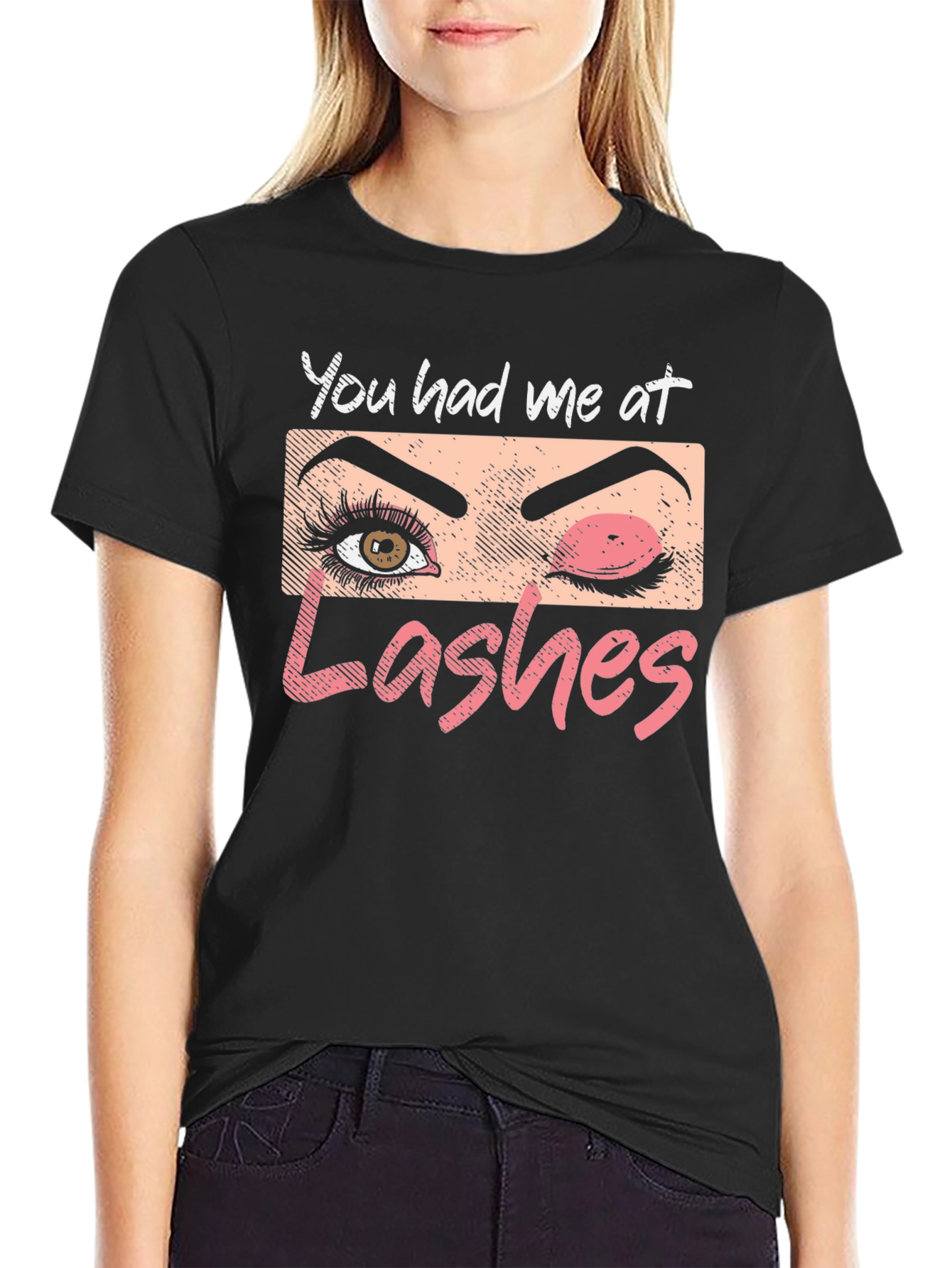 You Had Me At Lashes Graphic T-Shirt - Black