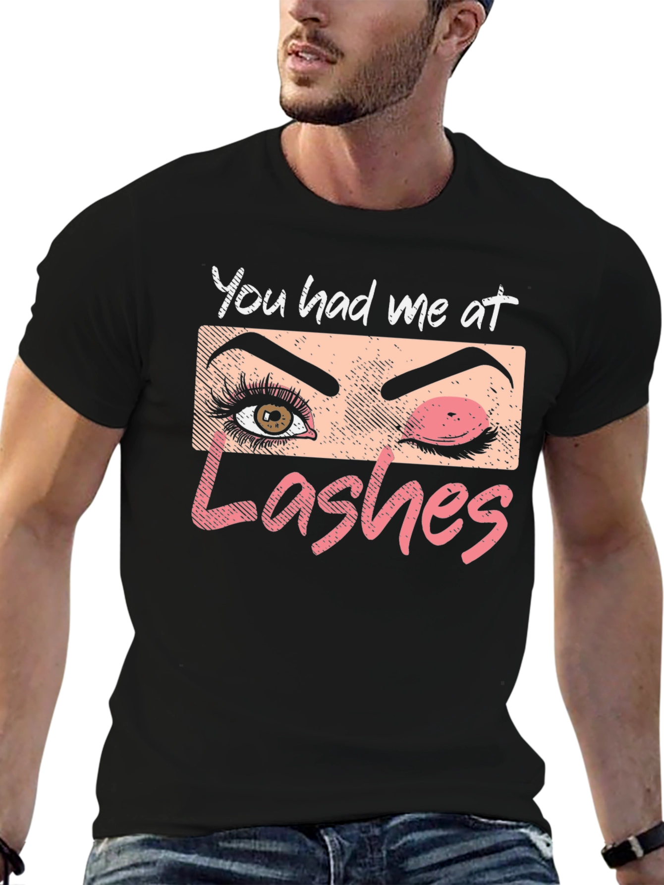 You Had Me At Lashes Graphic T-Shirt - Black
