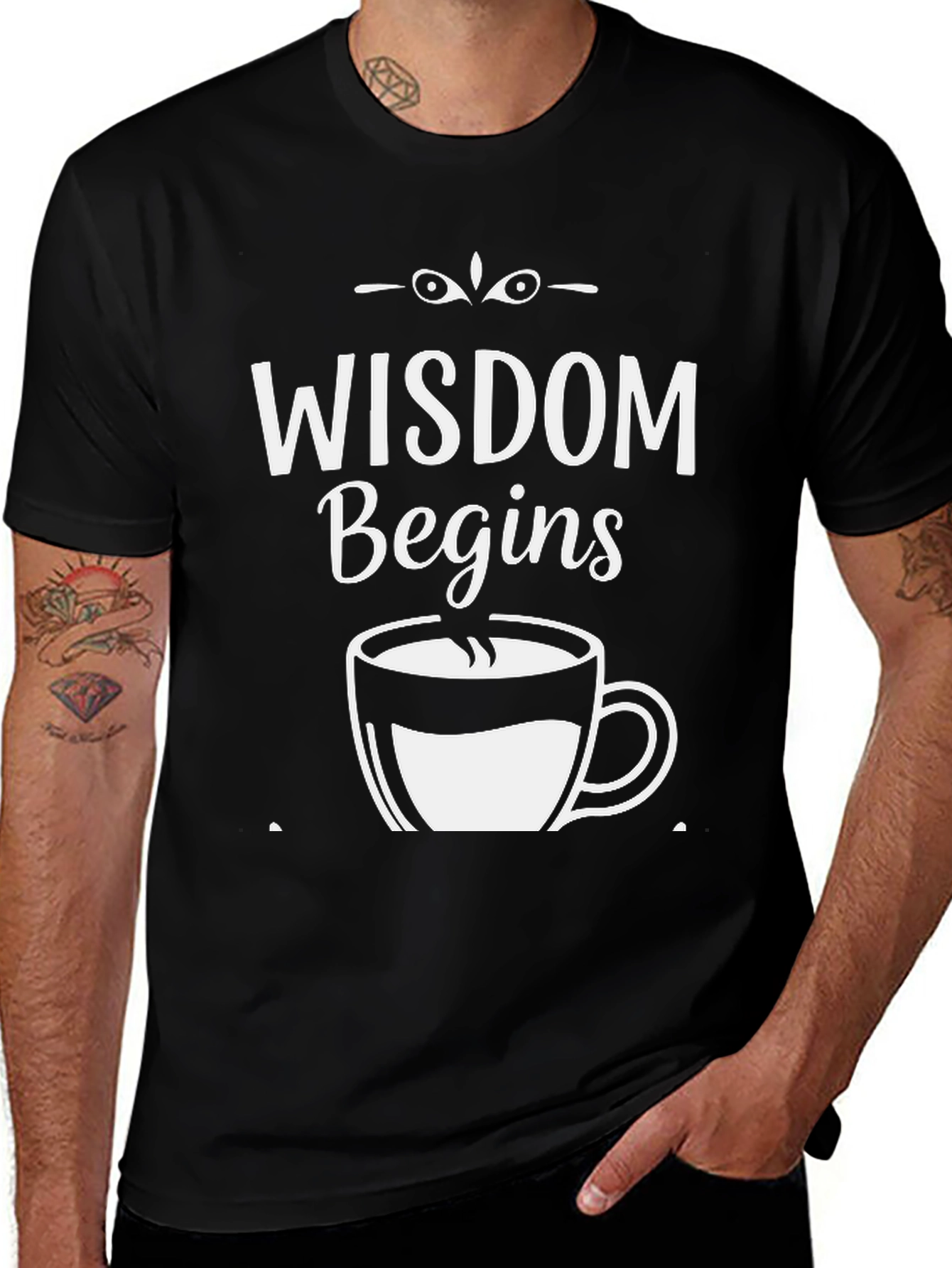 Wisdom Begins With Coffee Graphic Tee - Black T-Shirt