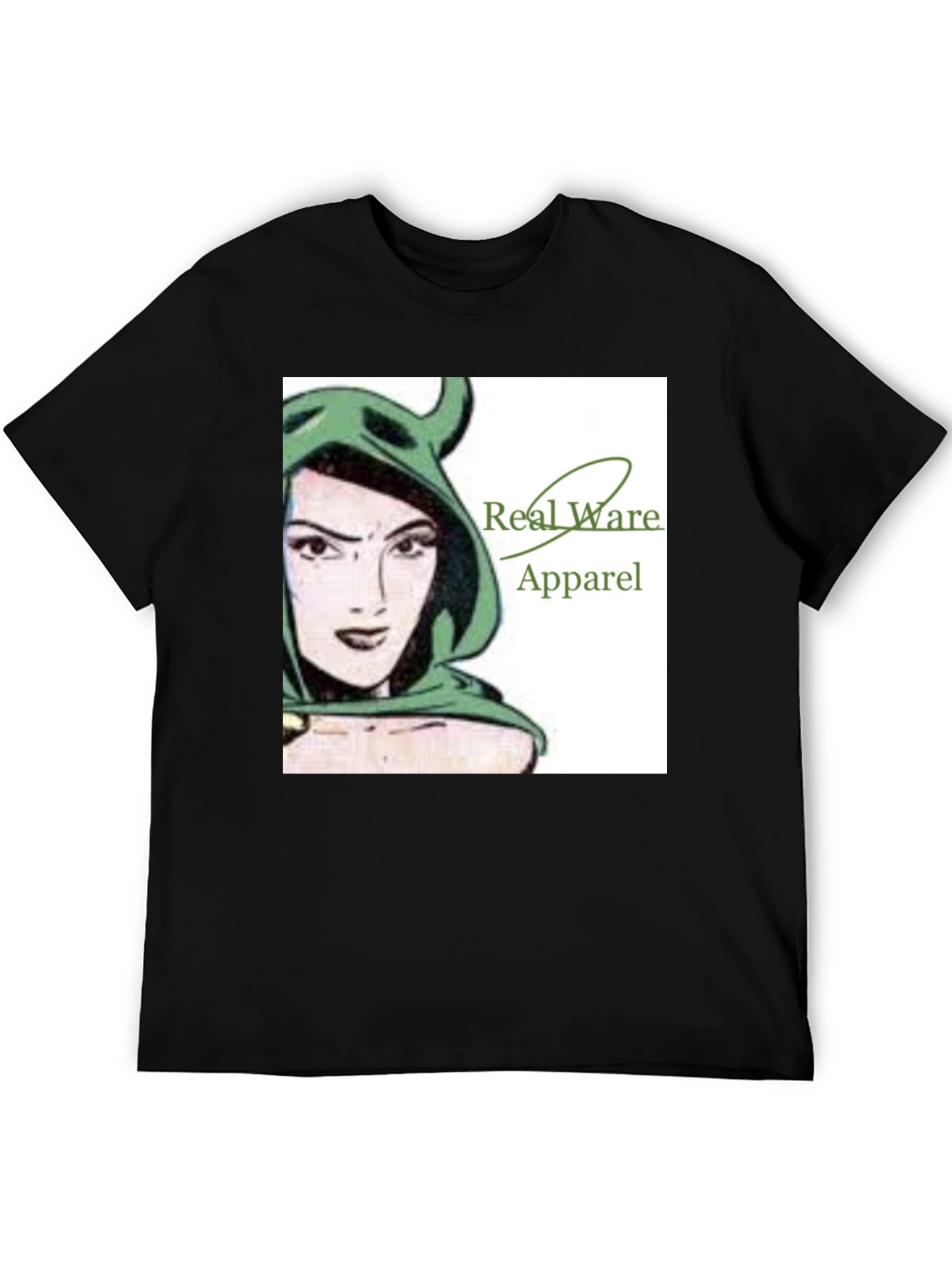 Real Ware Apparel Black T-Shirt with Woman Graphic