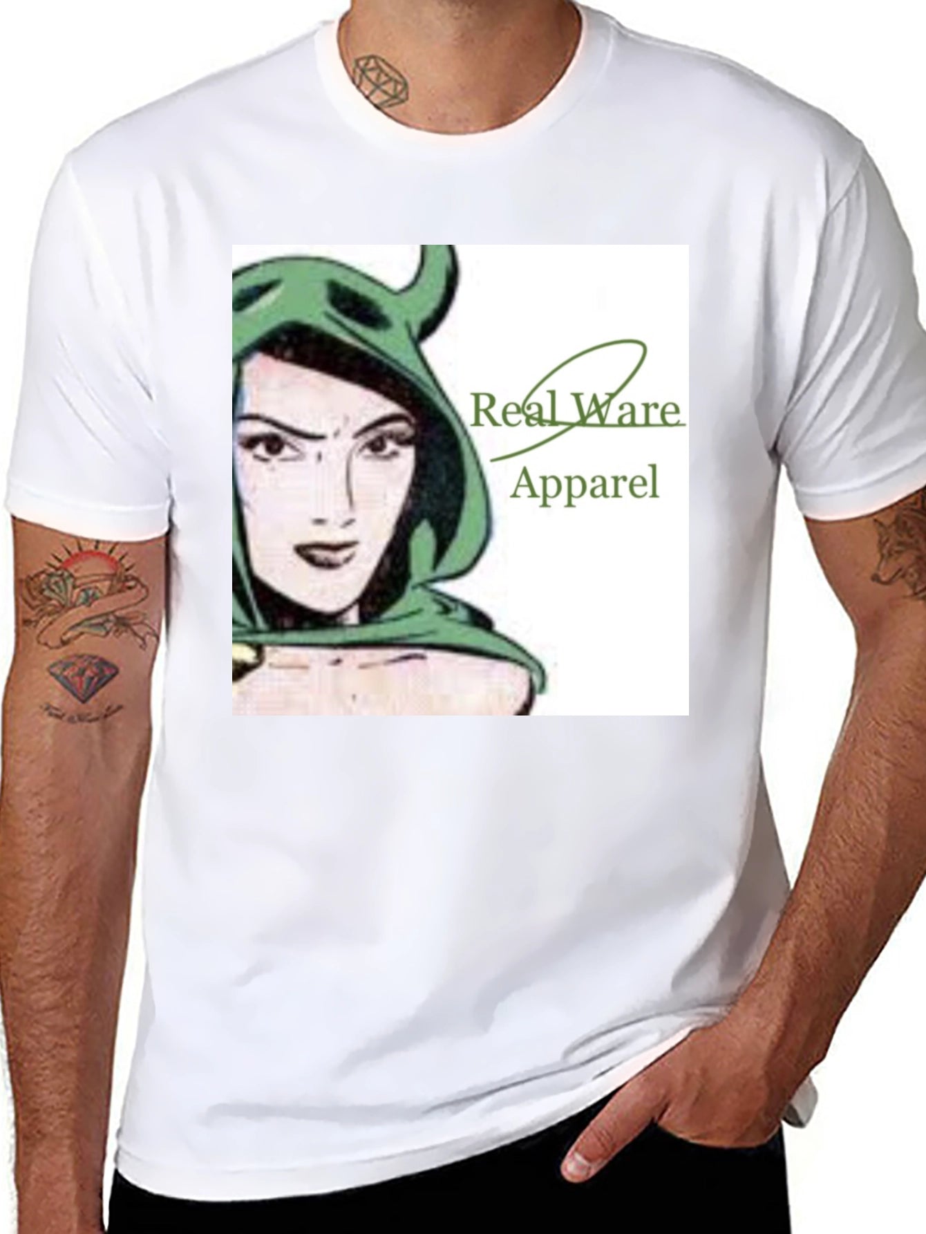 Real Ware Apparel Black T-Shirt with Woman Graphic