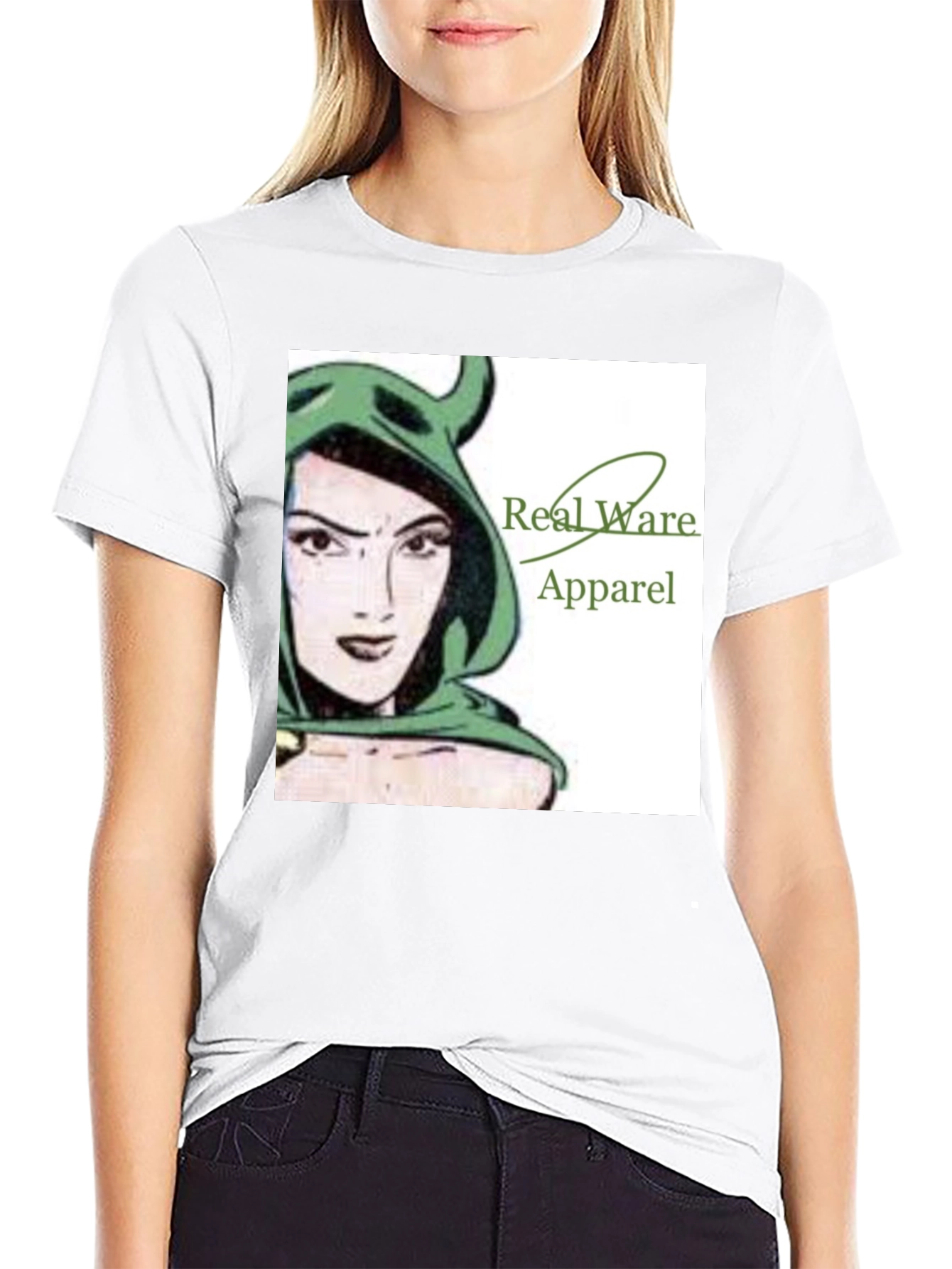 Real Ware Apparel Black T-Shirt with Woman Graphic
