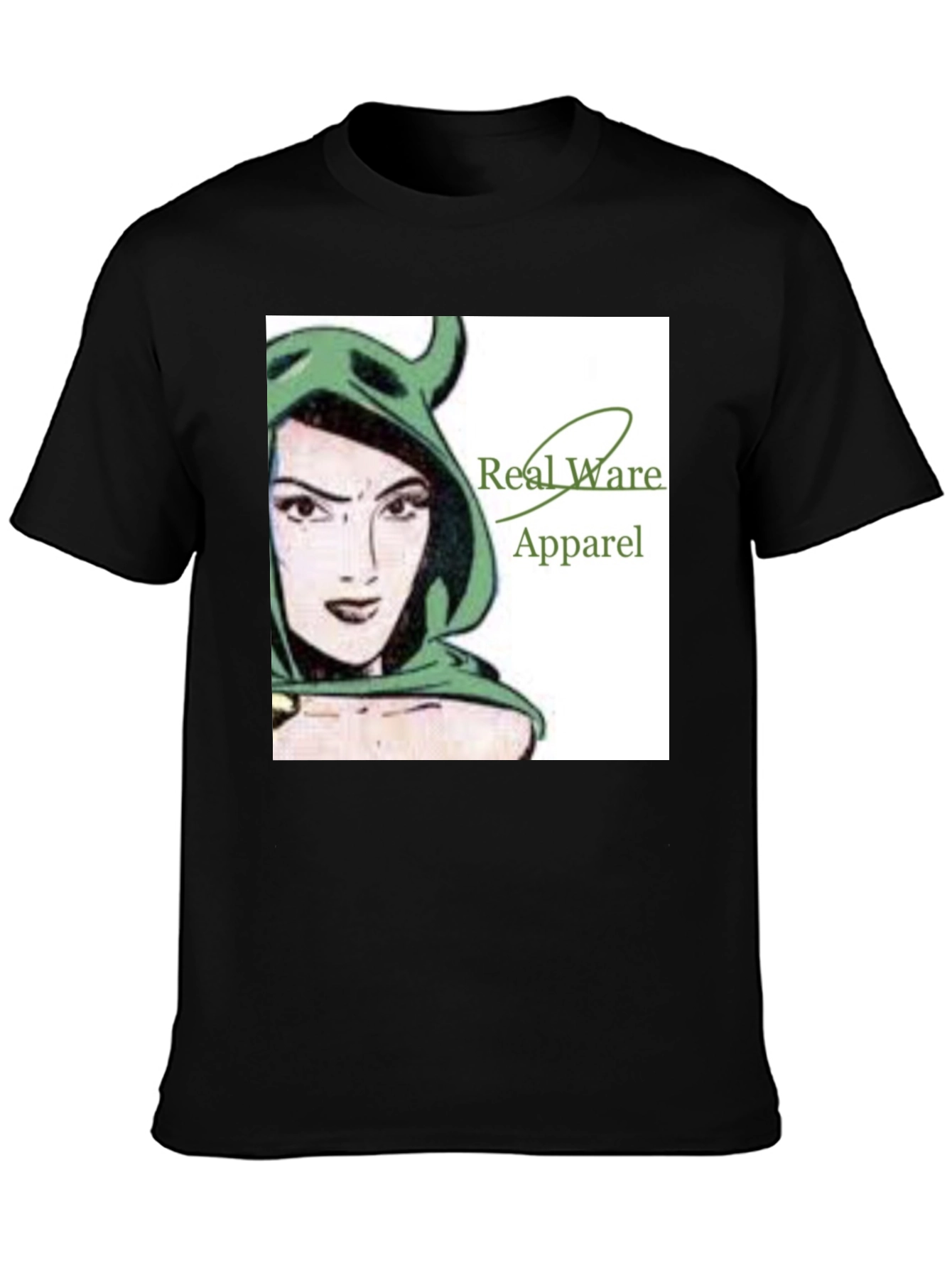 Real Ware Apparel Black T-Shirt with Woman Graphic