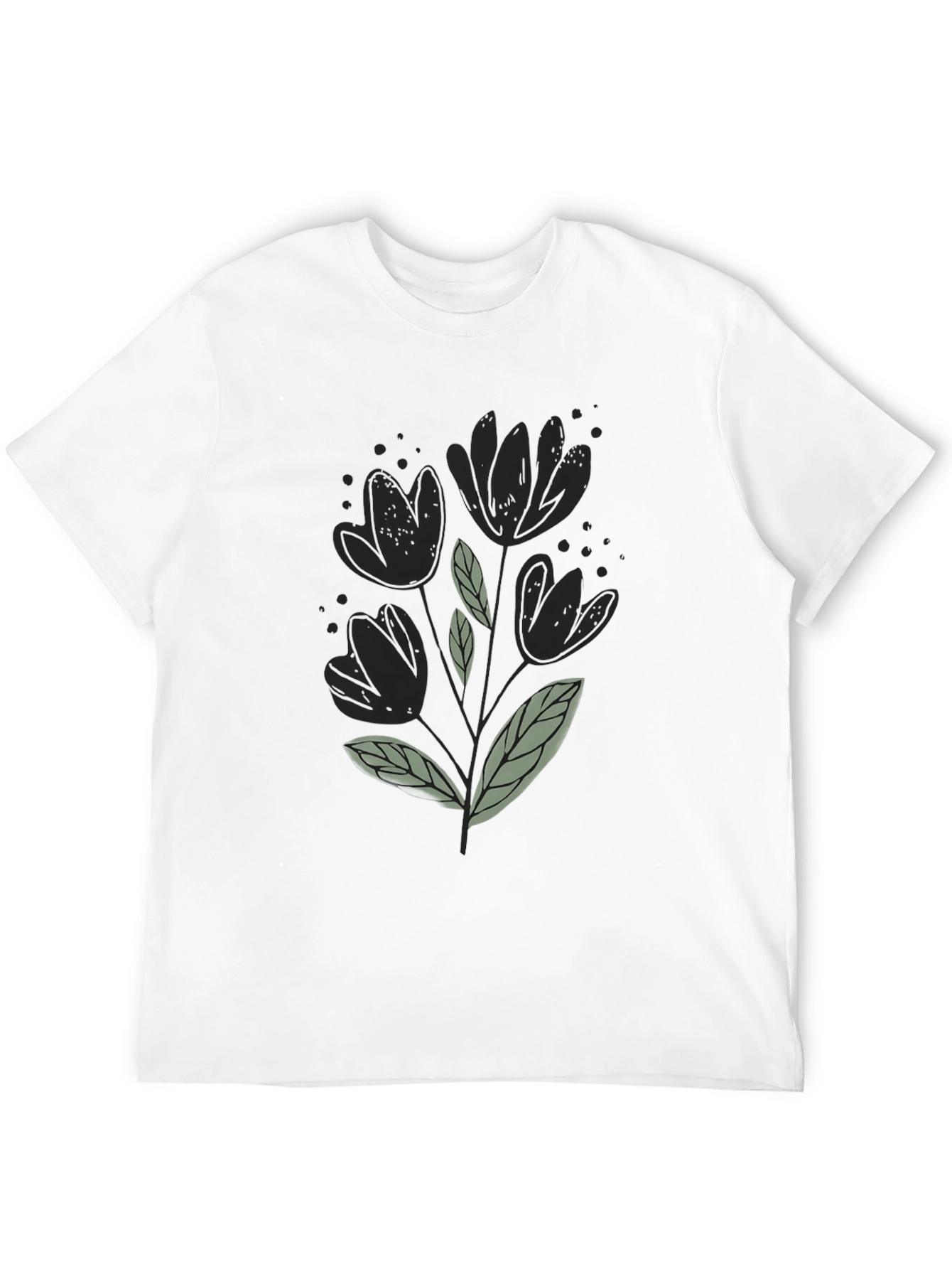 Black T-Shirt with Floral Design
