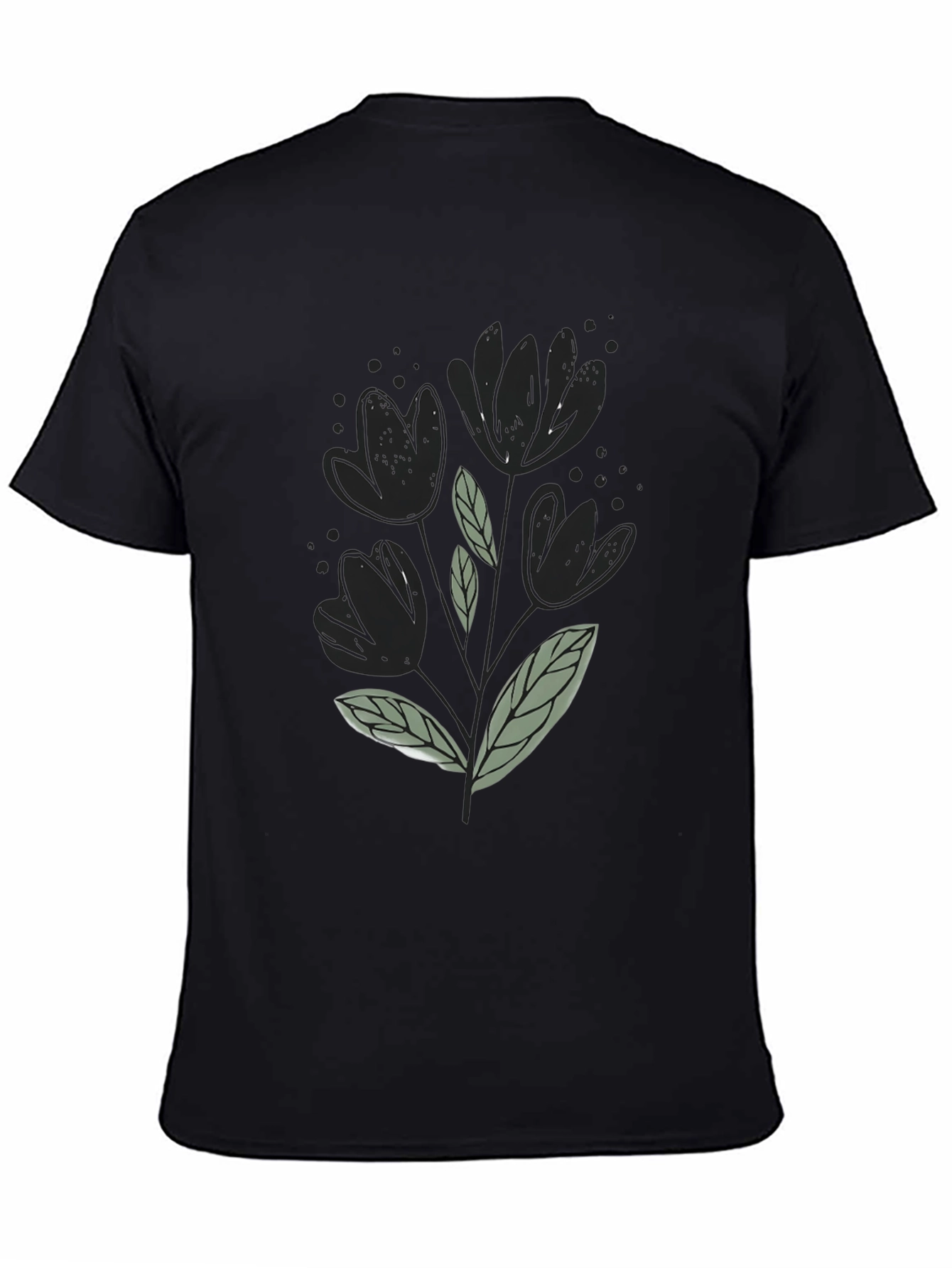 Black T-Shirt with Floral Design