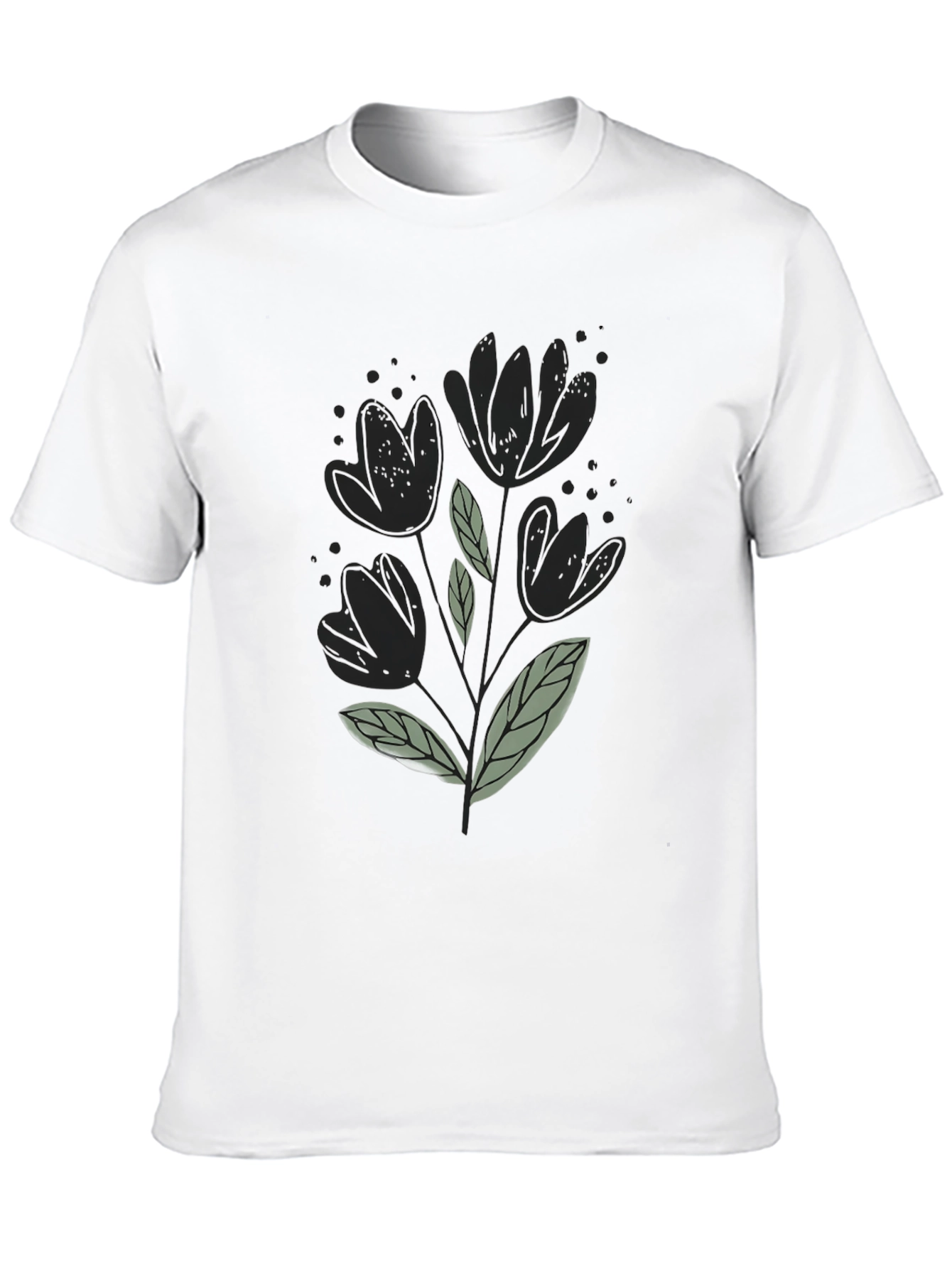Black T-Shirt with Floral Design