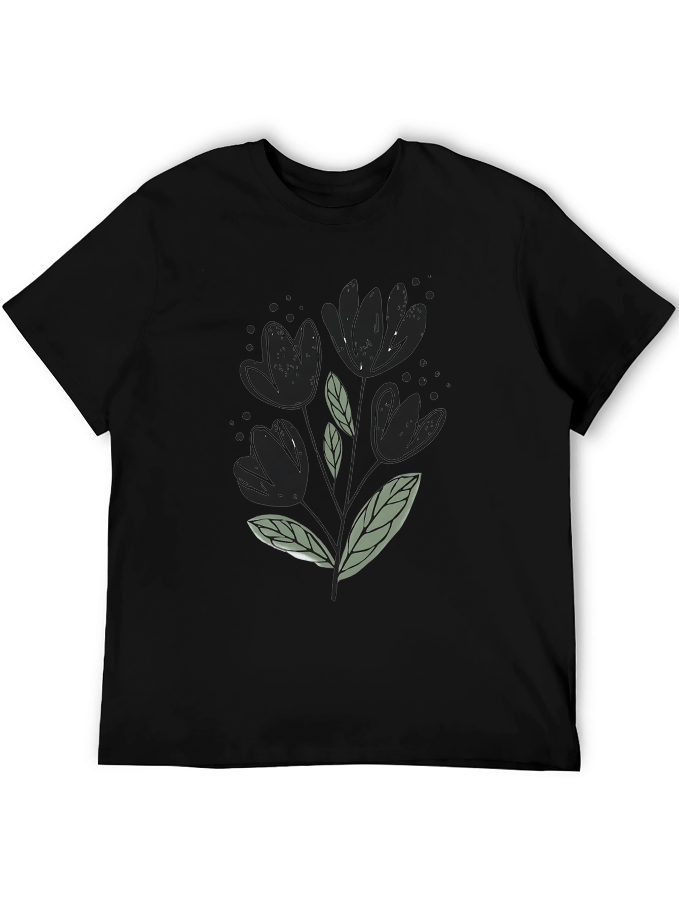 Black T-Shirt with Floral Design