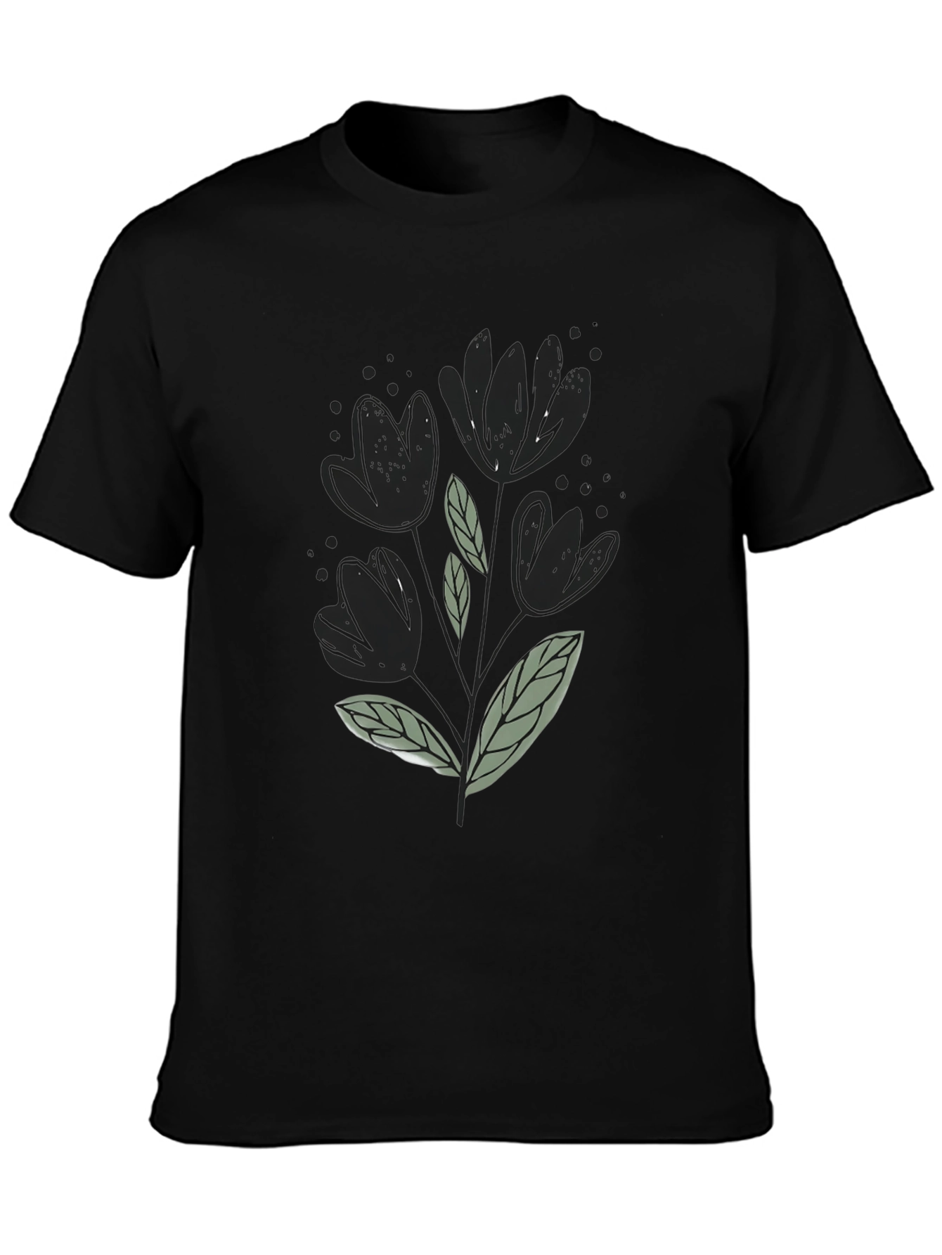 Black T-Shirt with Floral Design