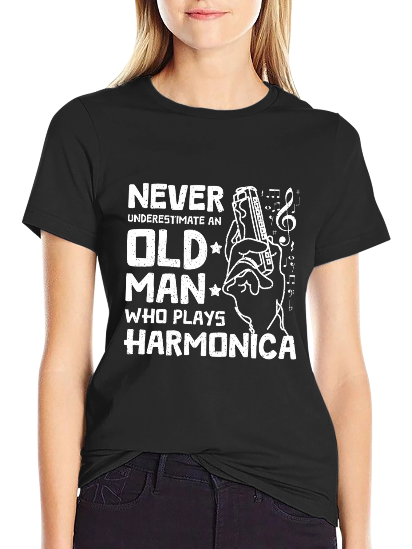 Never Underestimate Old Man Harmonica T-Shirt