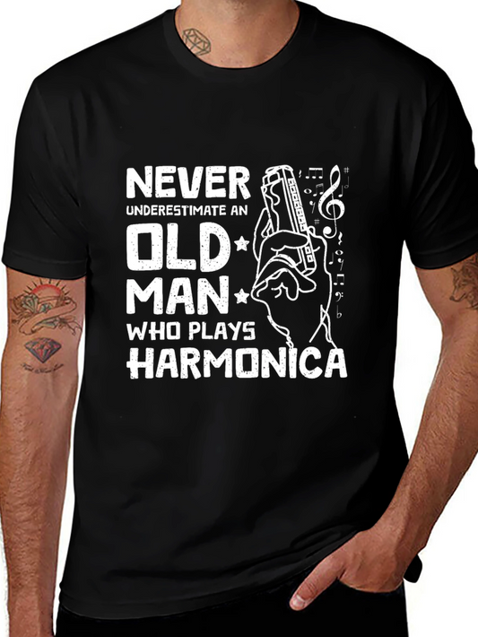 Never Underestimate Old Man Harmonica T-Shirt