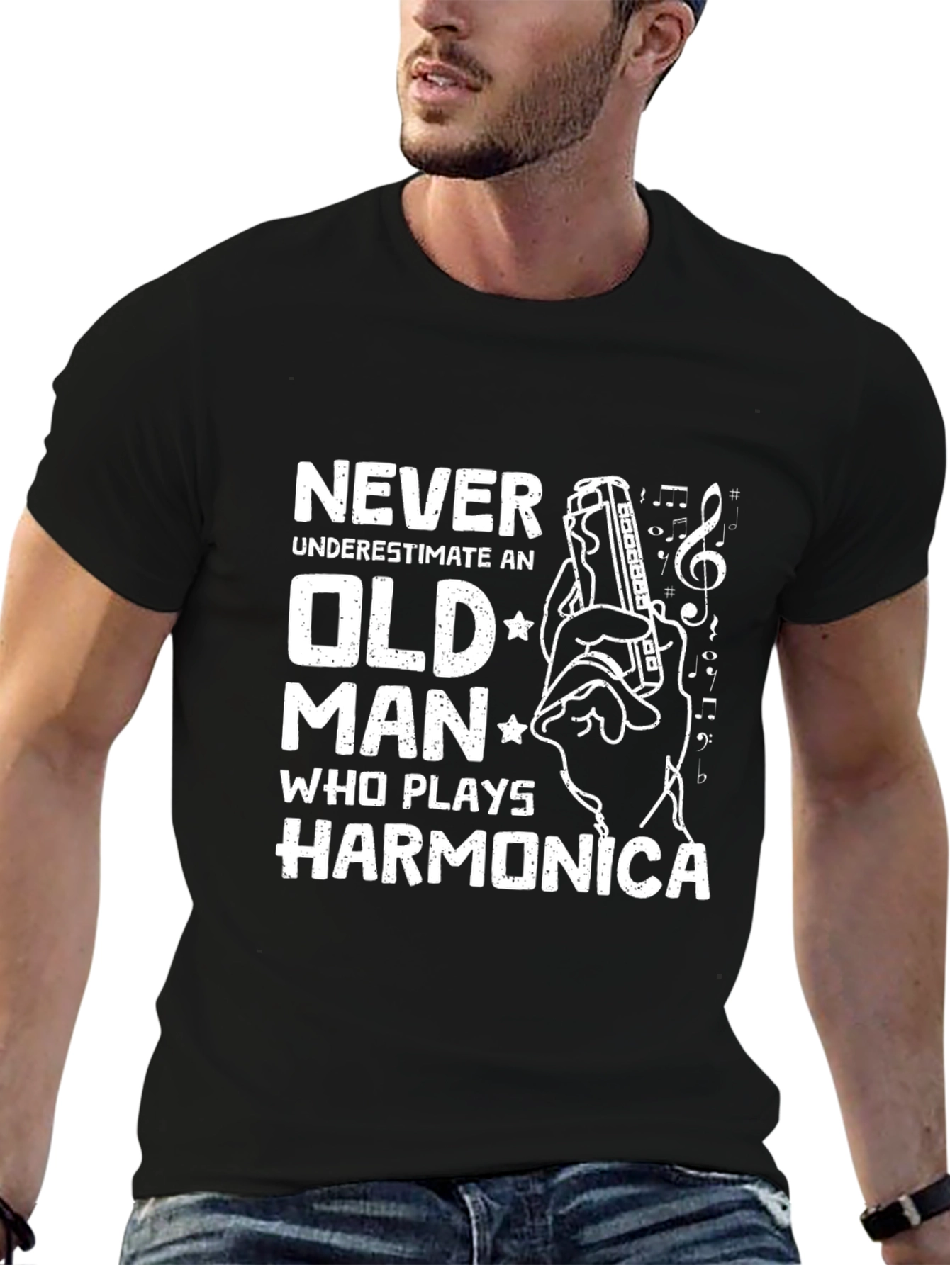 Never Underestimate Old Man Harmonica T-Shirt