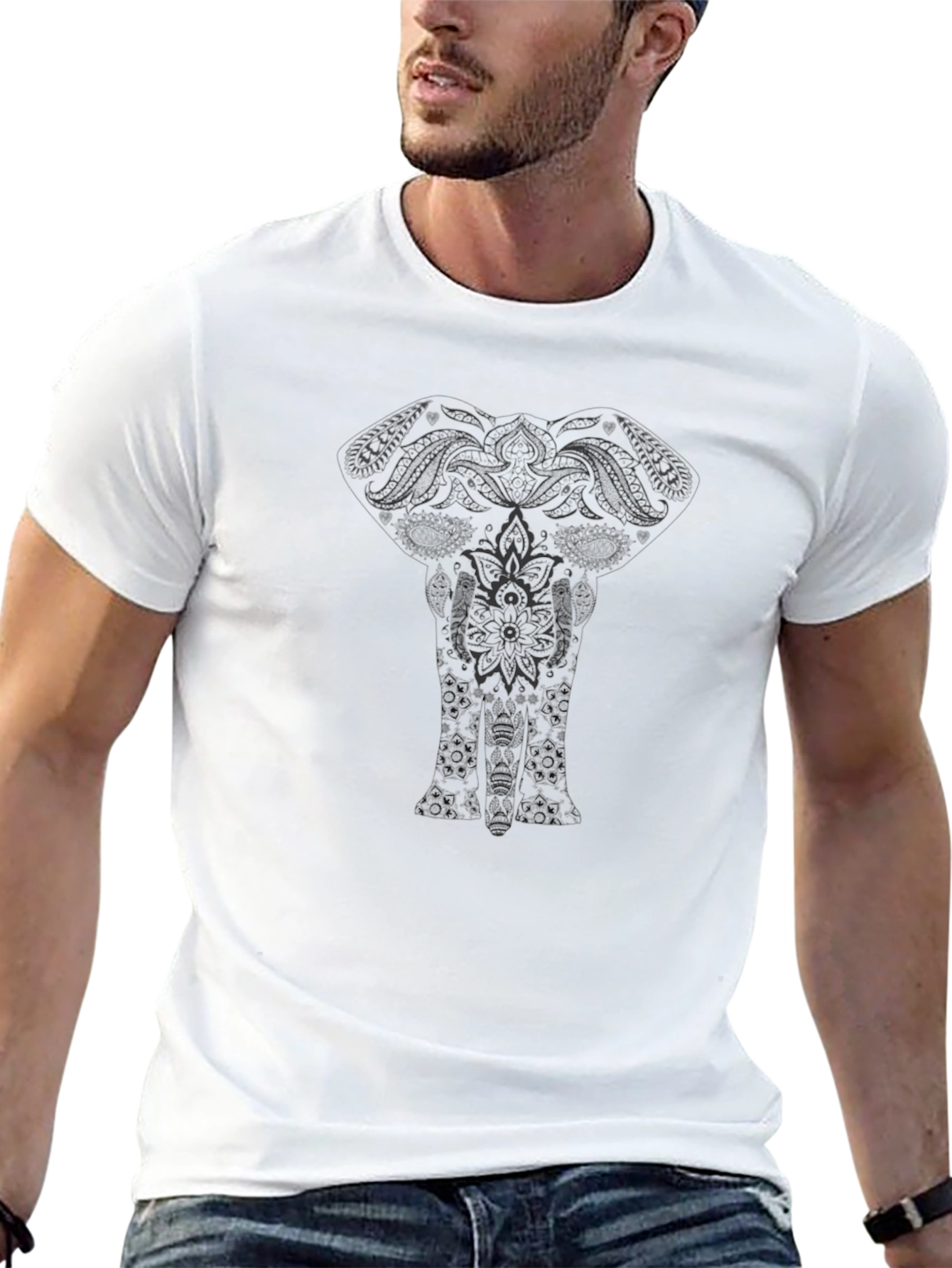 Elephant Mandala Graphic Black T-Shirt