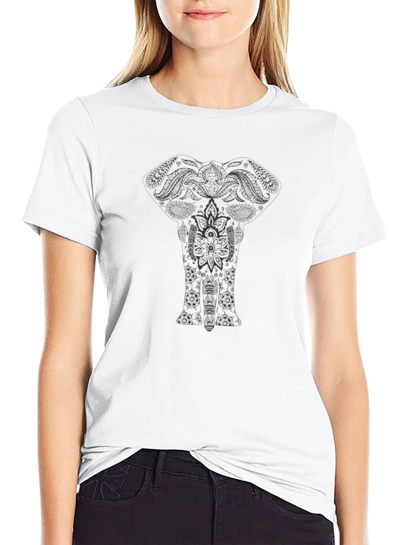 Elephant Mandala Graphic Black T-Shirt