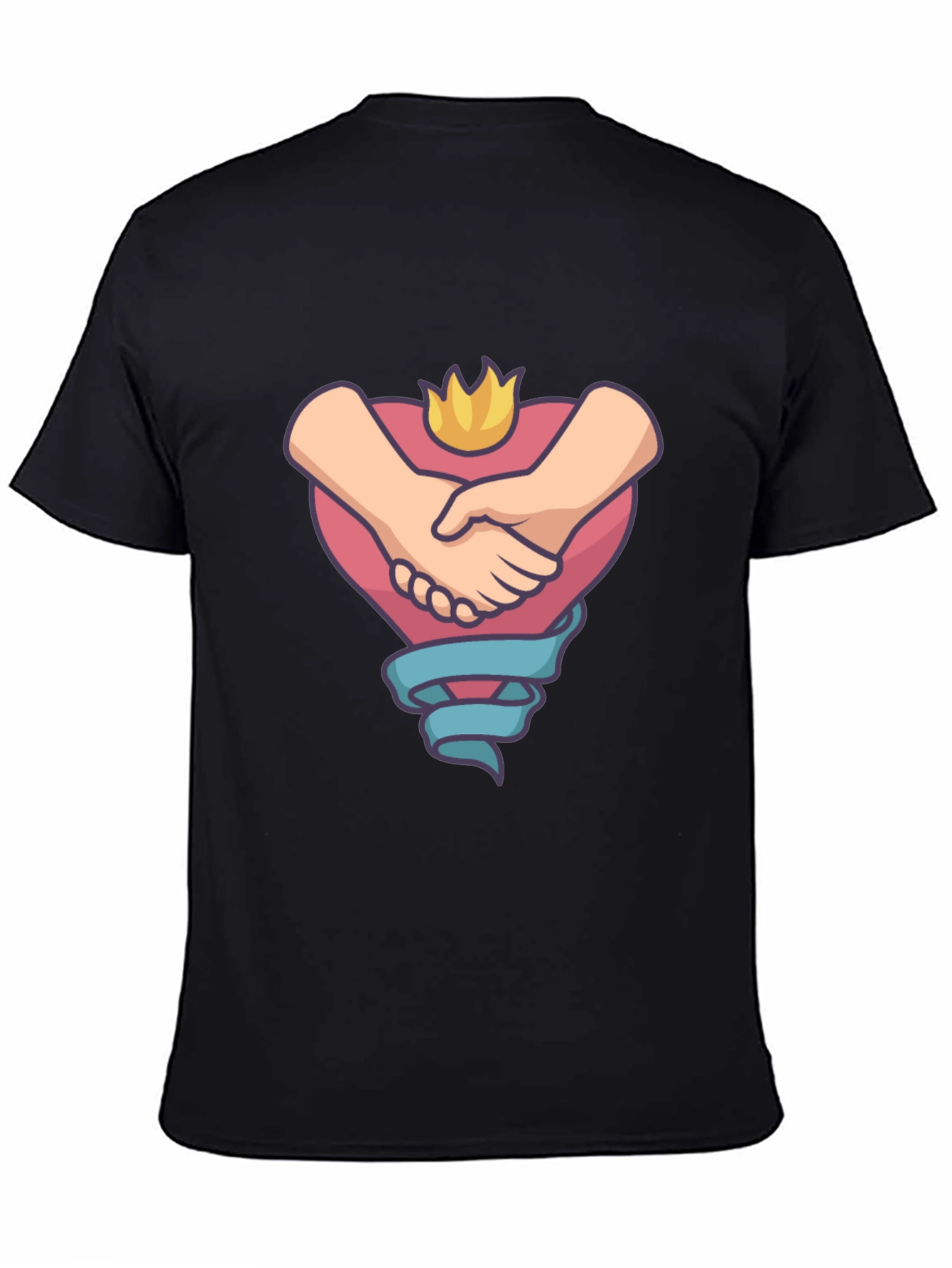 Heartfelt Handshake Graphic Tee - Black Casual Shirt