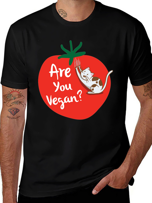 Funny Vegan T-Shirt - Cat and Tomato Design