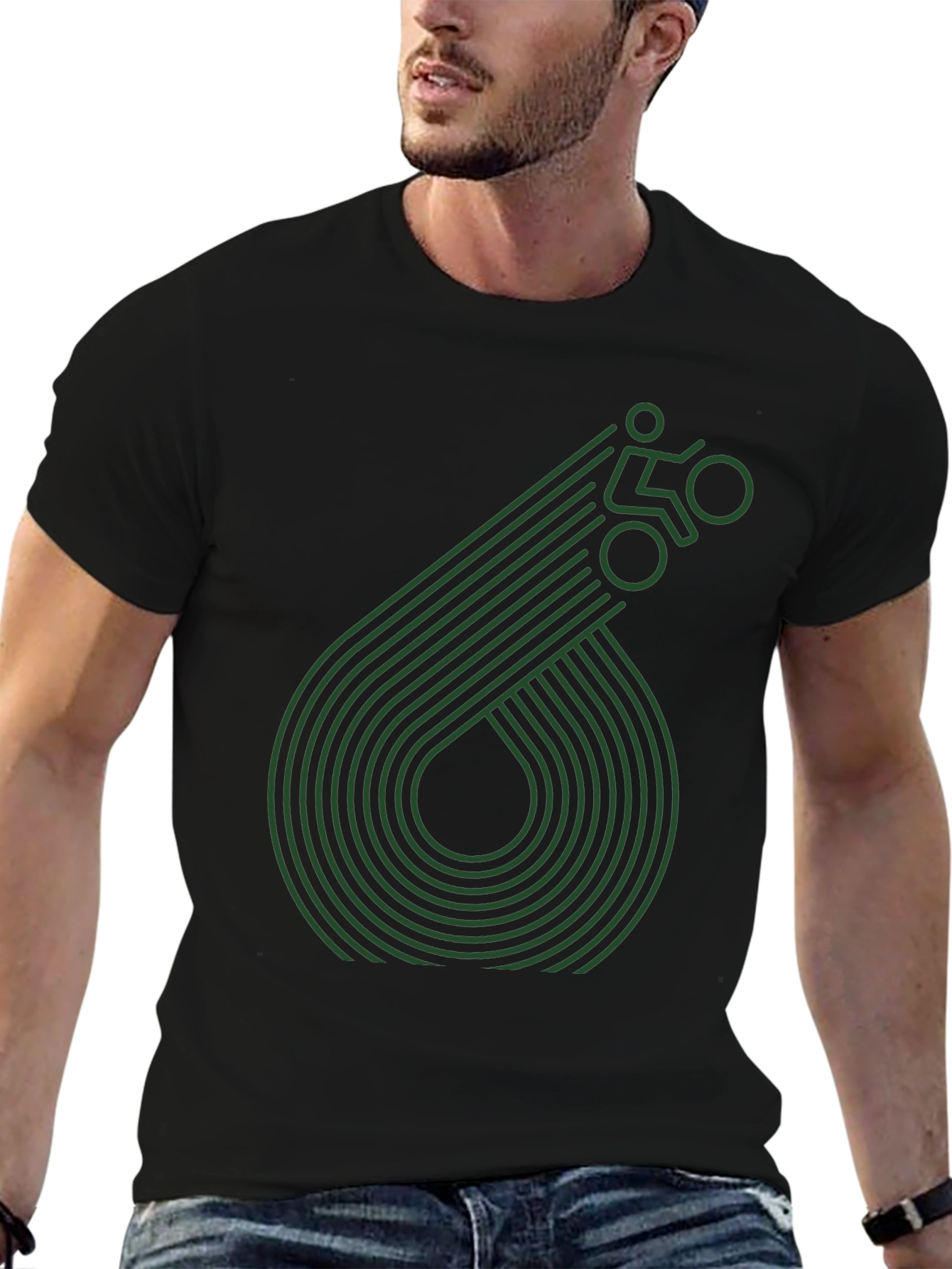 Geometric Cyclist Graphic Tee - Black