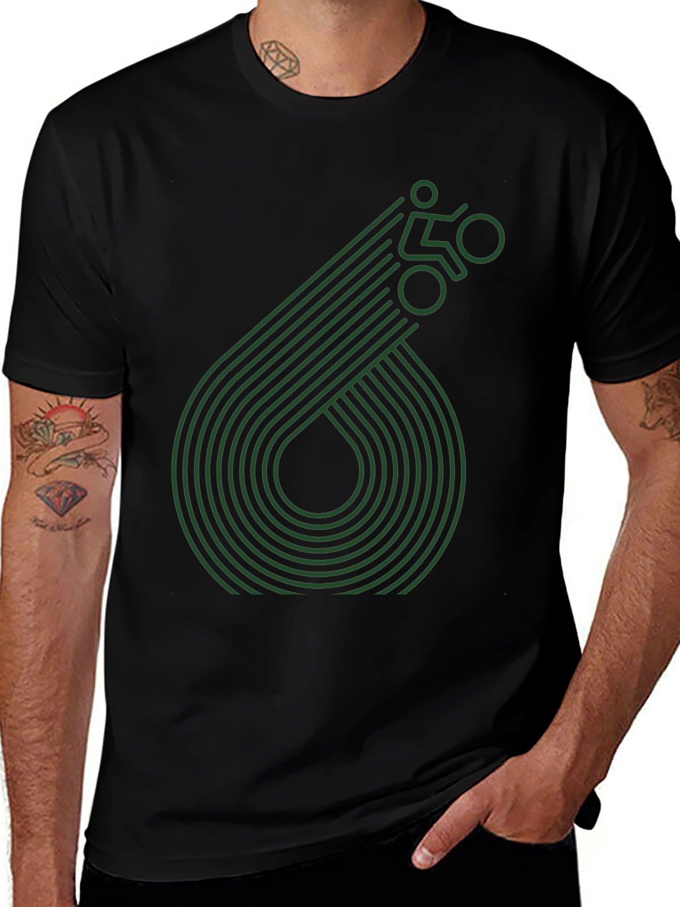Geometric Cyclist Graphic Tee - Black