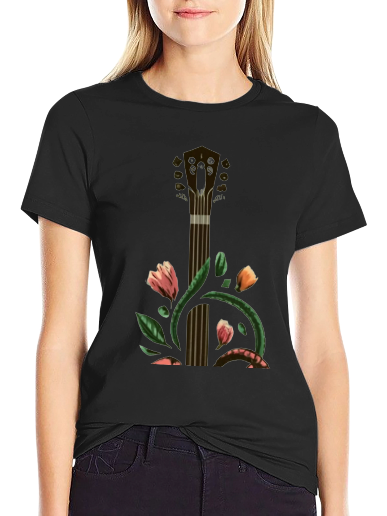 Floral Guitar T-Shirt - Unique Musical Style