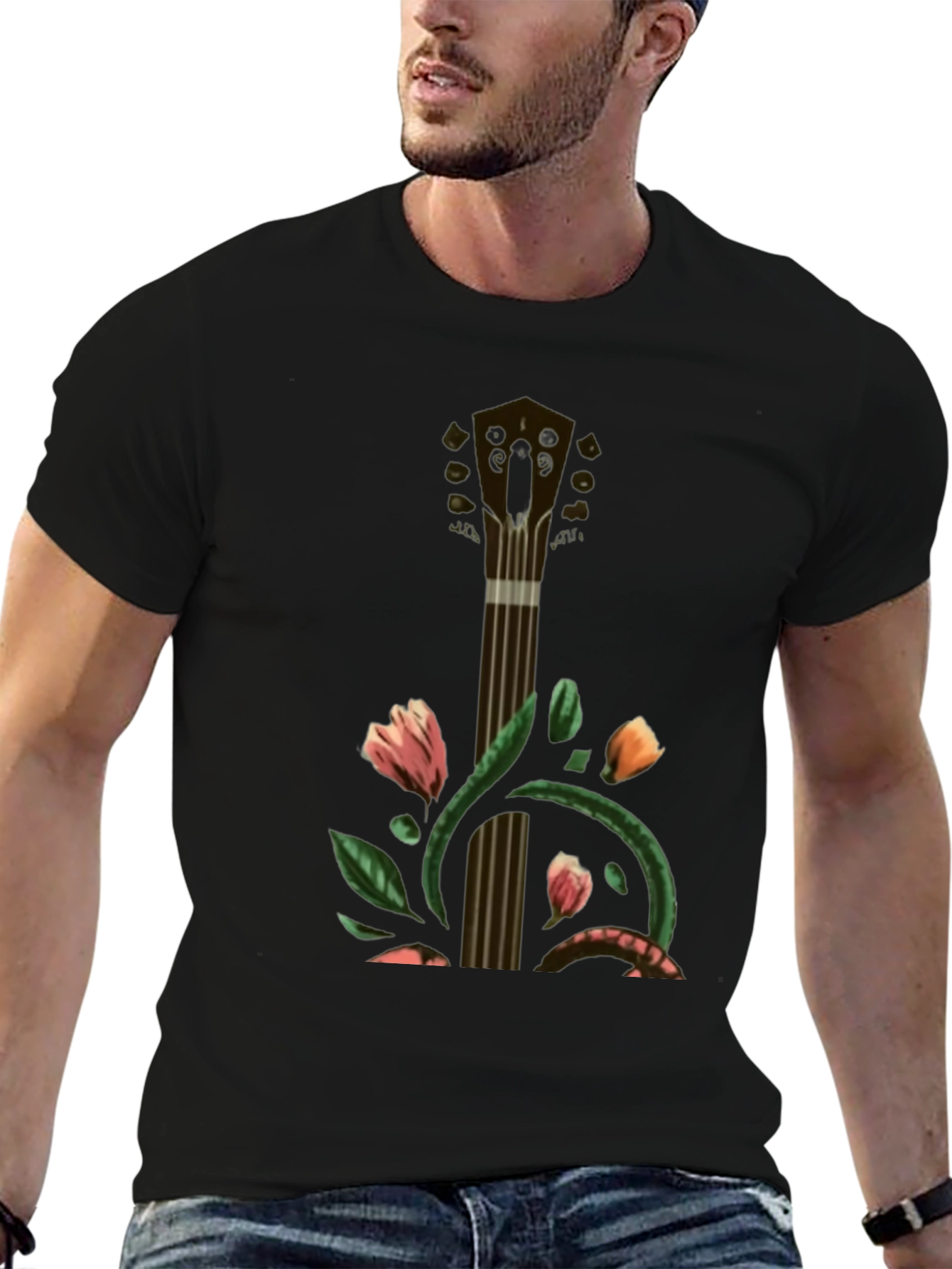 Floral Guitar T-Shirt - Unique Musical Style