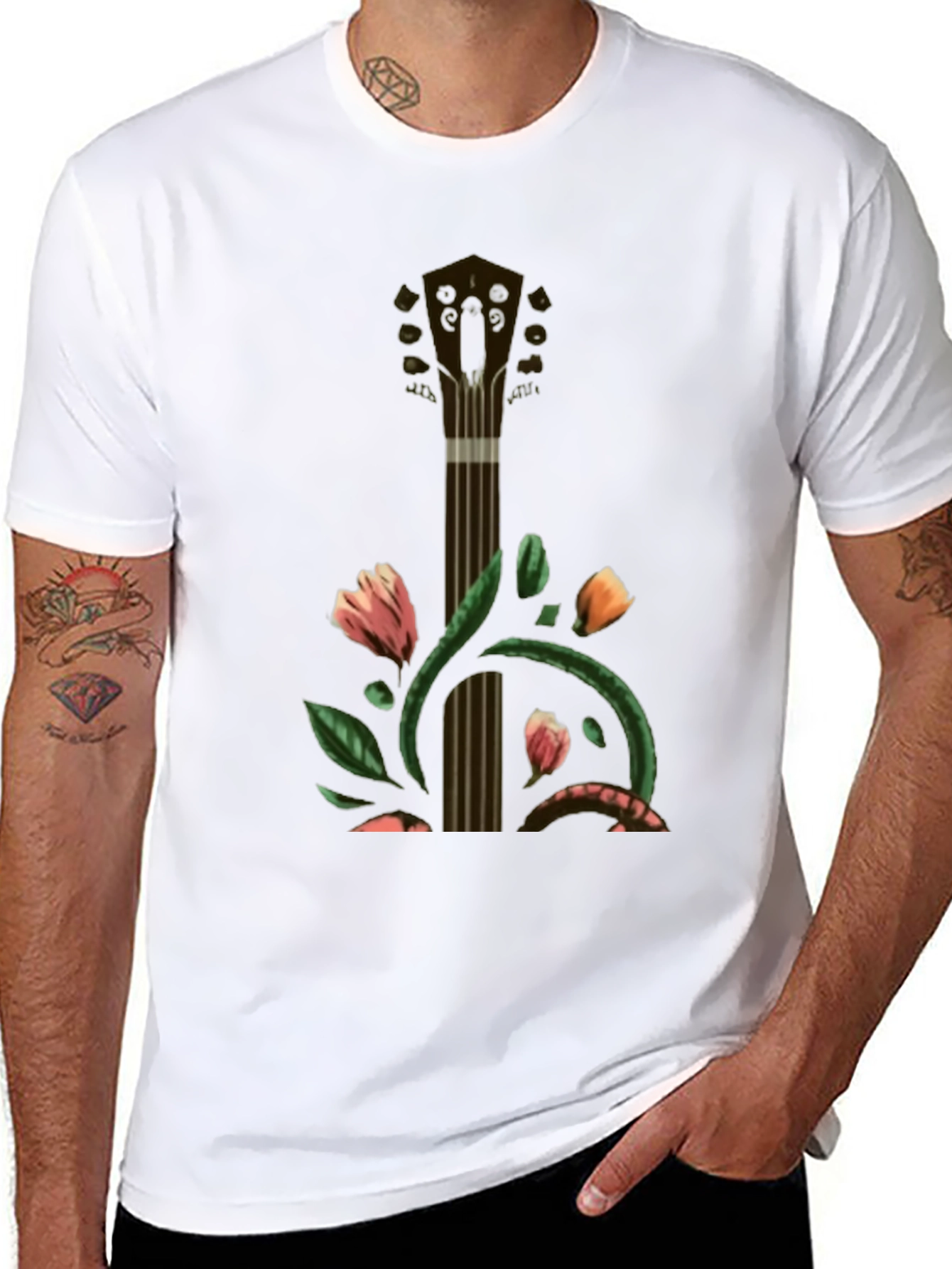 Floral Guitar T-Shirt - Unique Musical Style