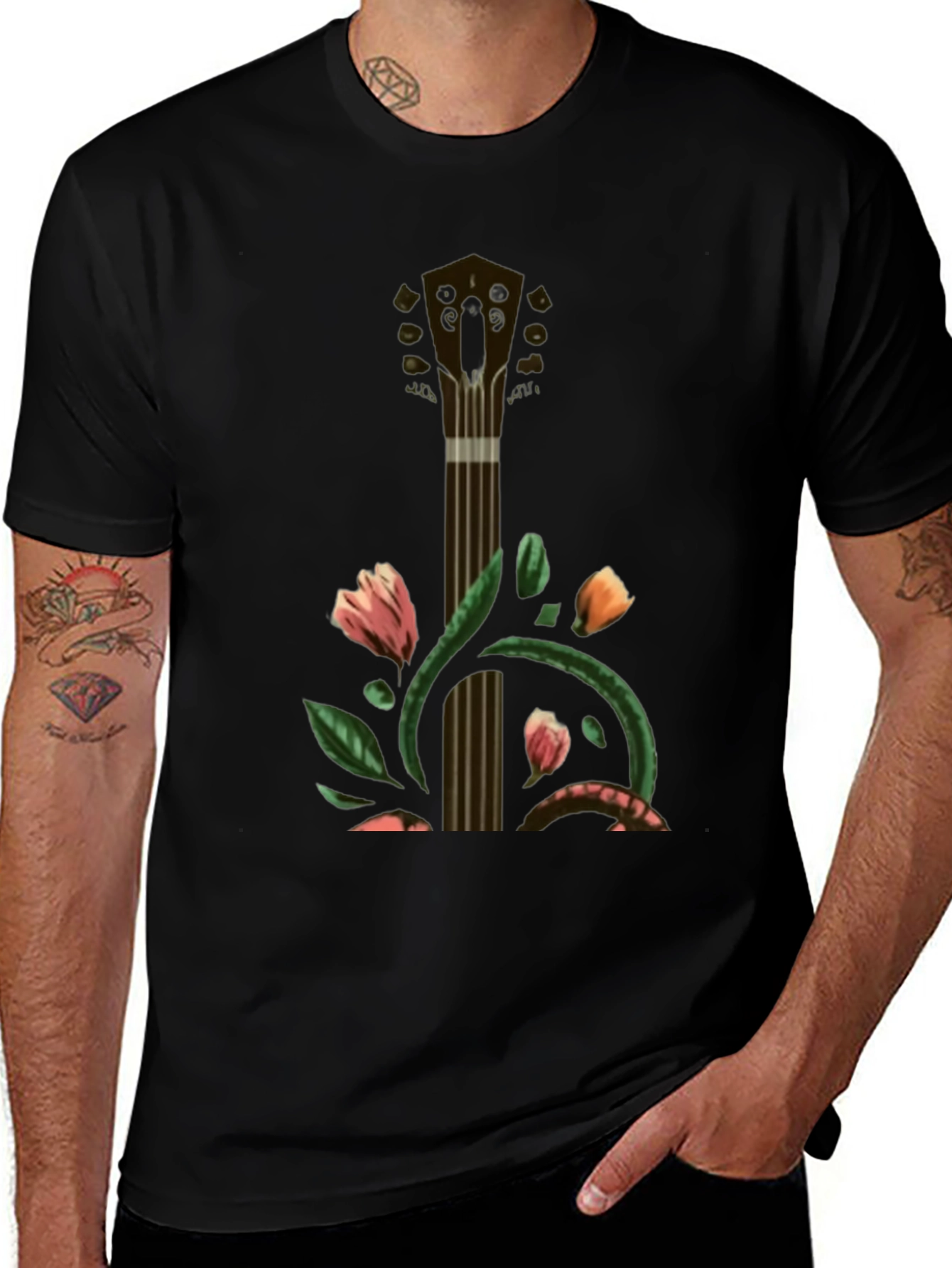 Floral Guitar T-Shirt - Unique Musical Style