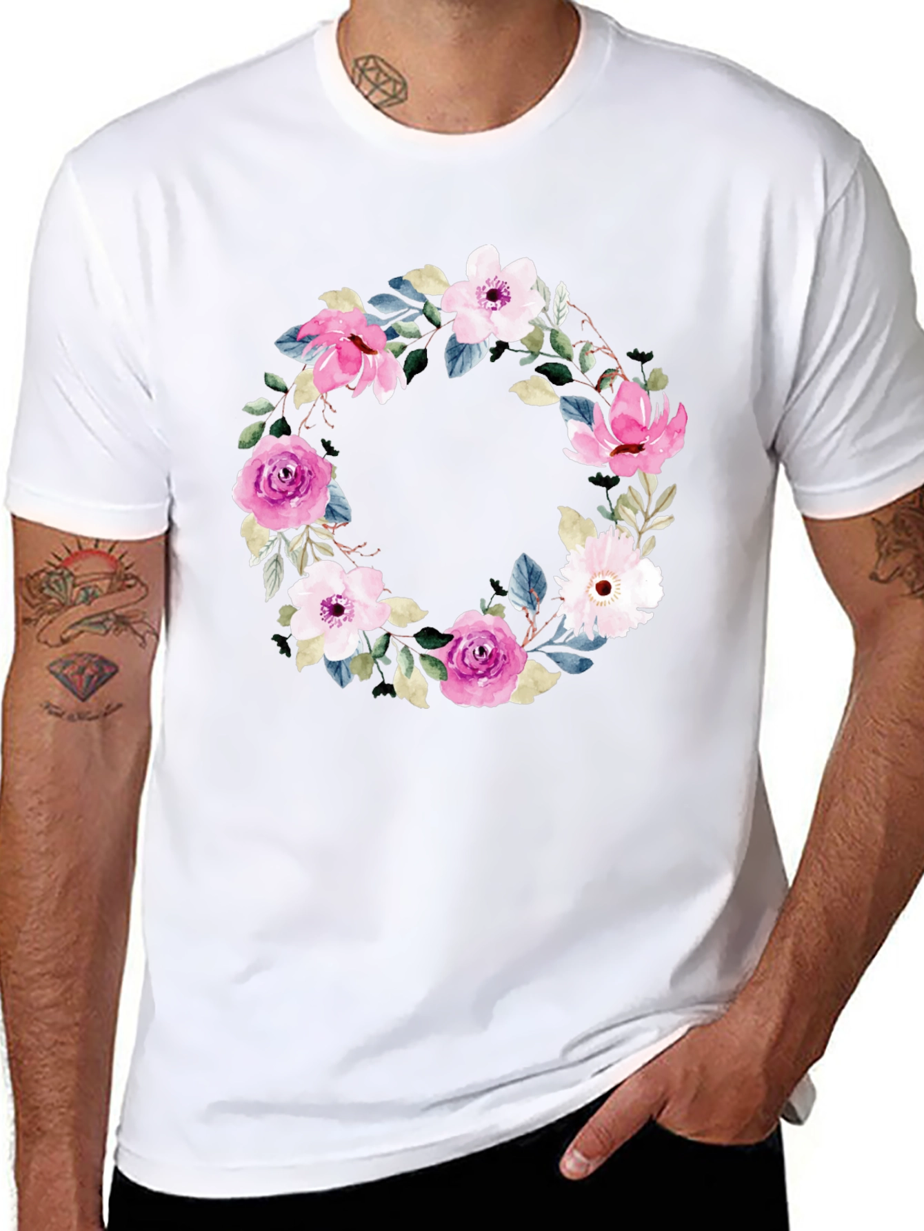 Floral Wreath T-Shirt - Stylish & Comfortable