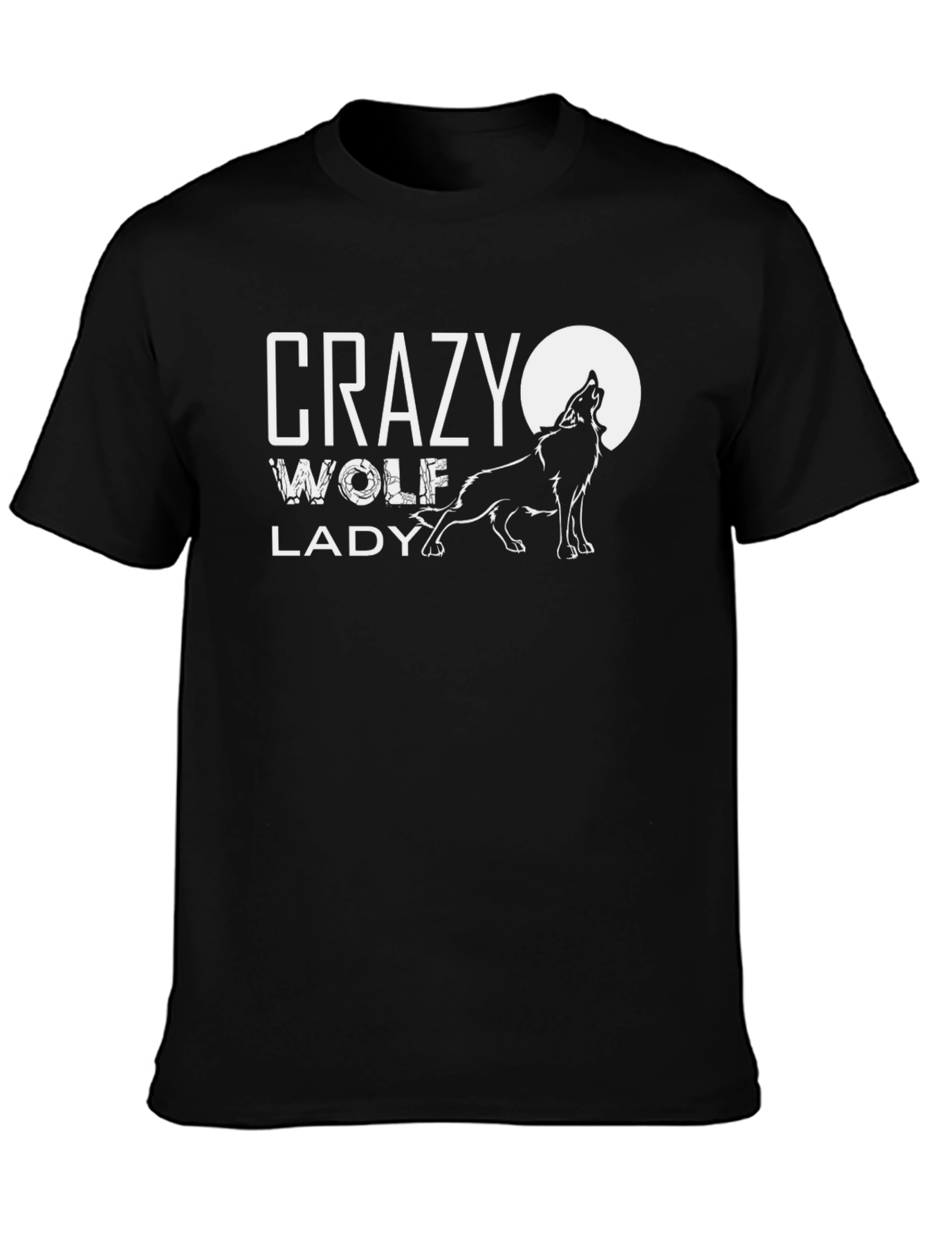 Crazy Wolf Lady Black Graphic Tee