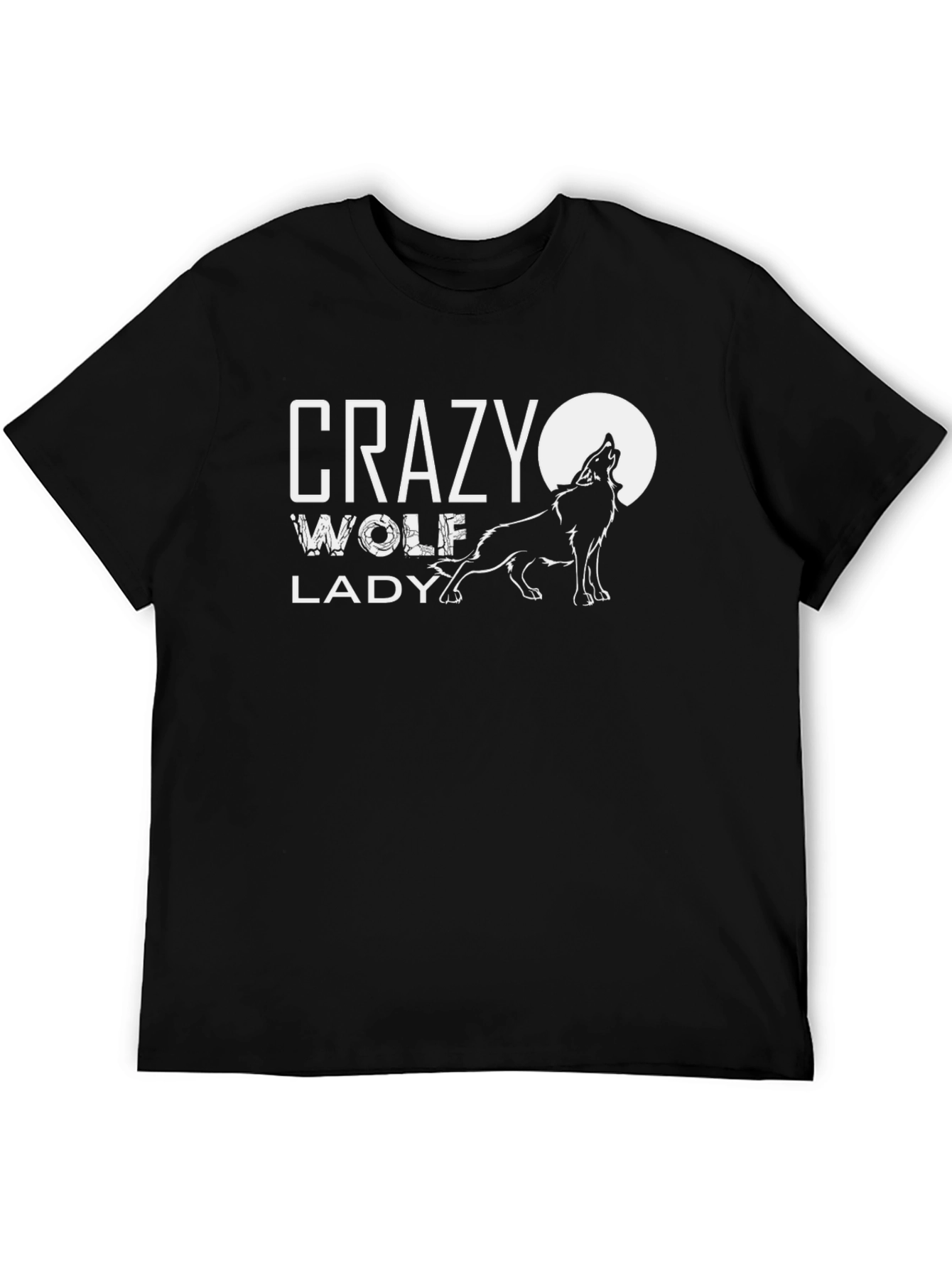 Crazy Wolf Lady Black Graphic Tee