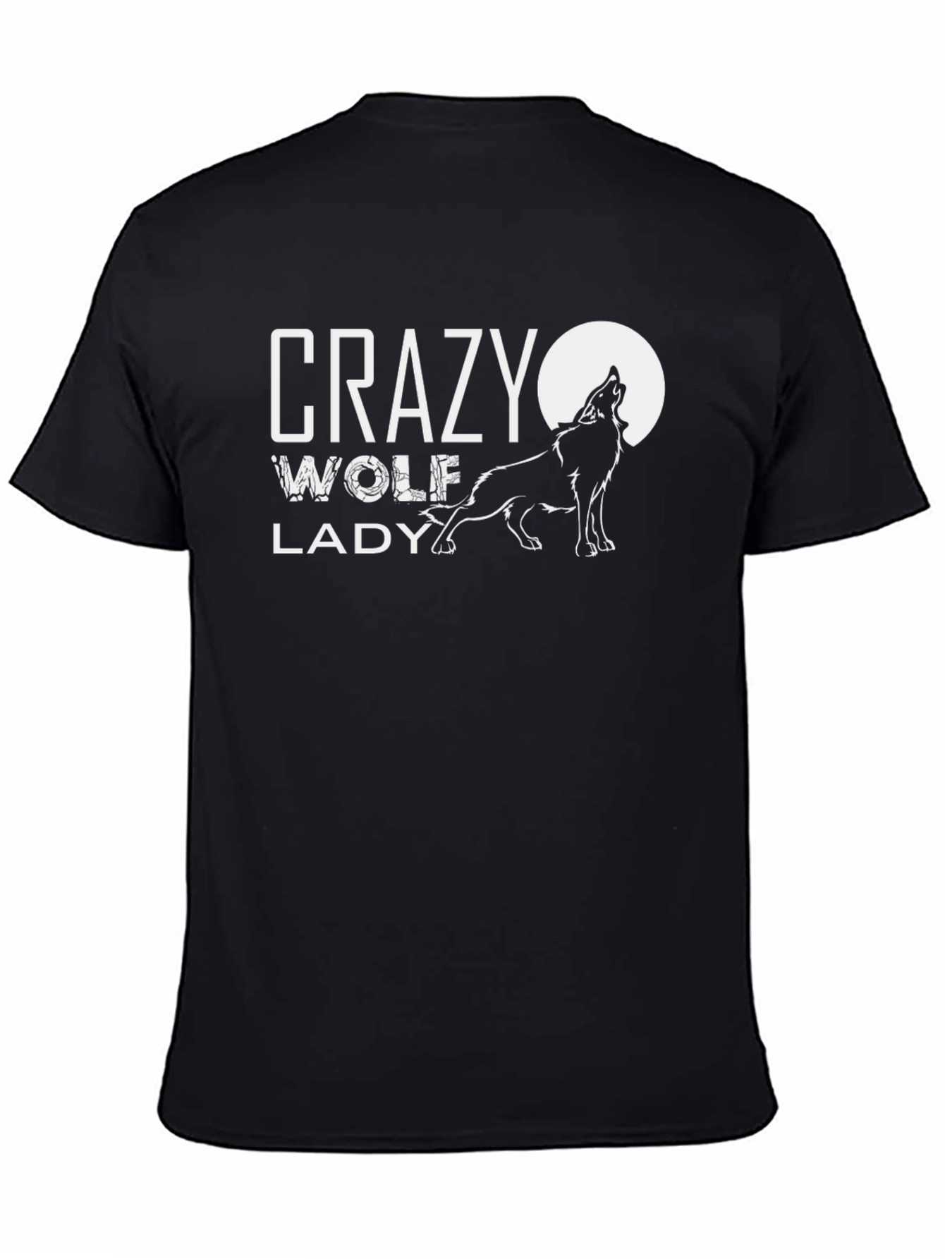 Crazy Wolf Lady Black Graphic Tee