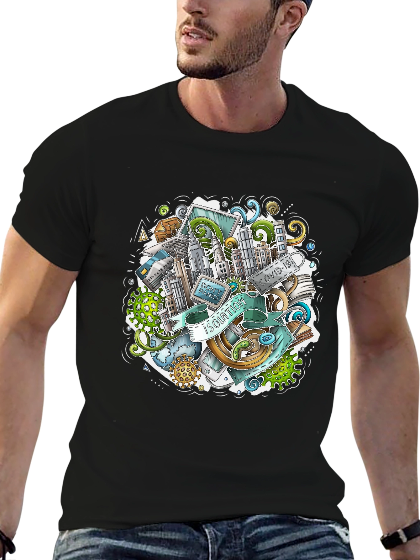 Isolation Doodle Art Black T-Shirt