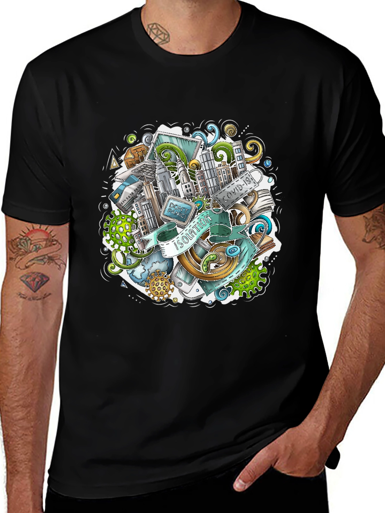 Isolation Doodle Art Black T-Shirt
