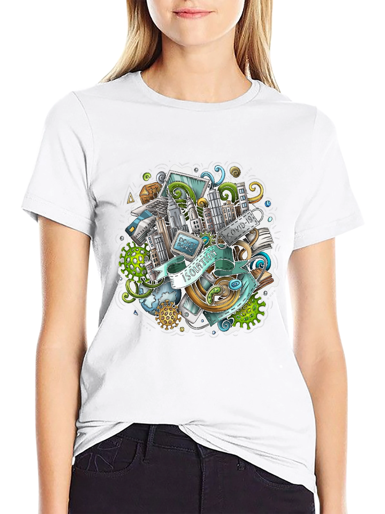 Isolation Doodle Art Black T-Shirt